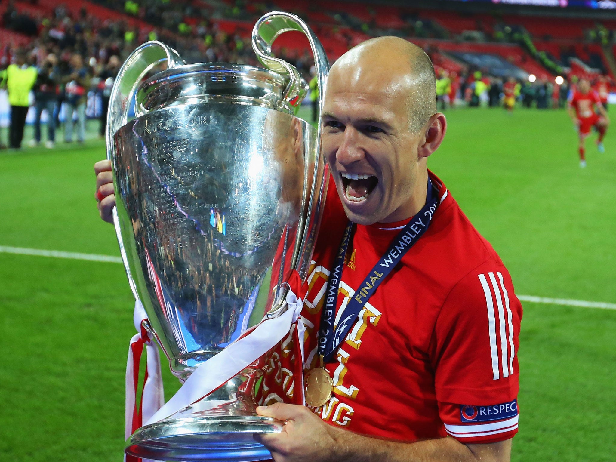 Arjen Robben celebrates winning the Champions League