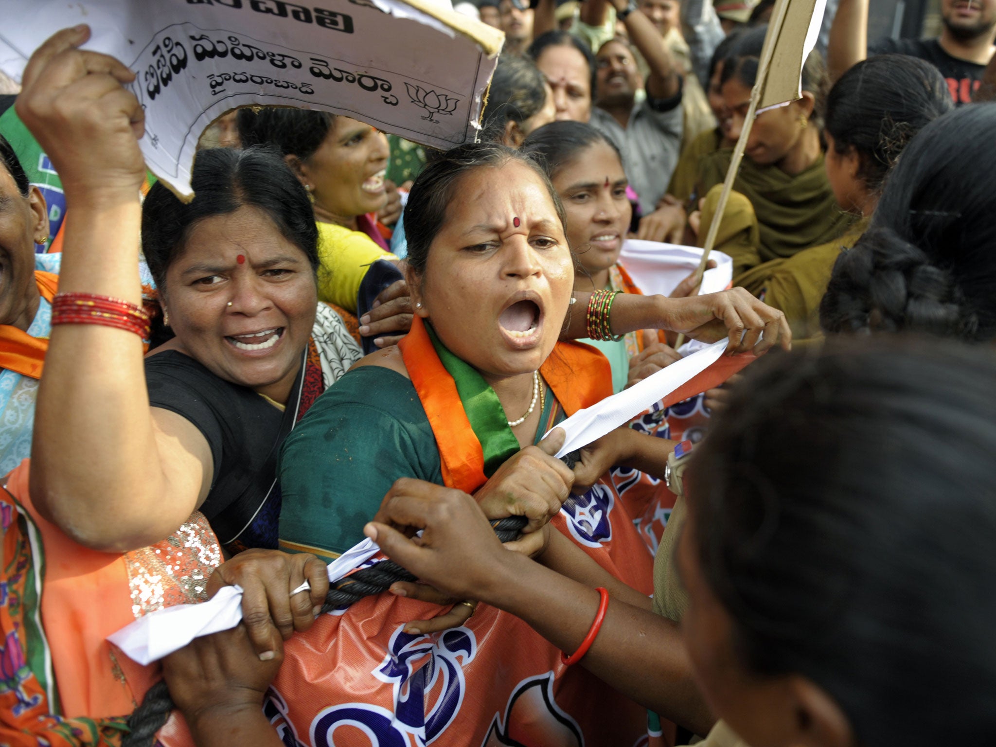 Indian women’s rights activists protest in Hyderabad in March following the rape of a five-year-old girl