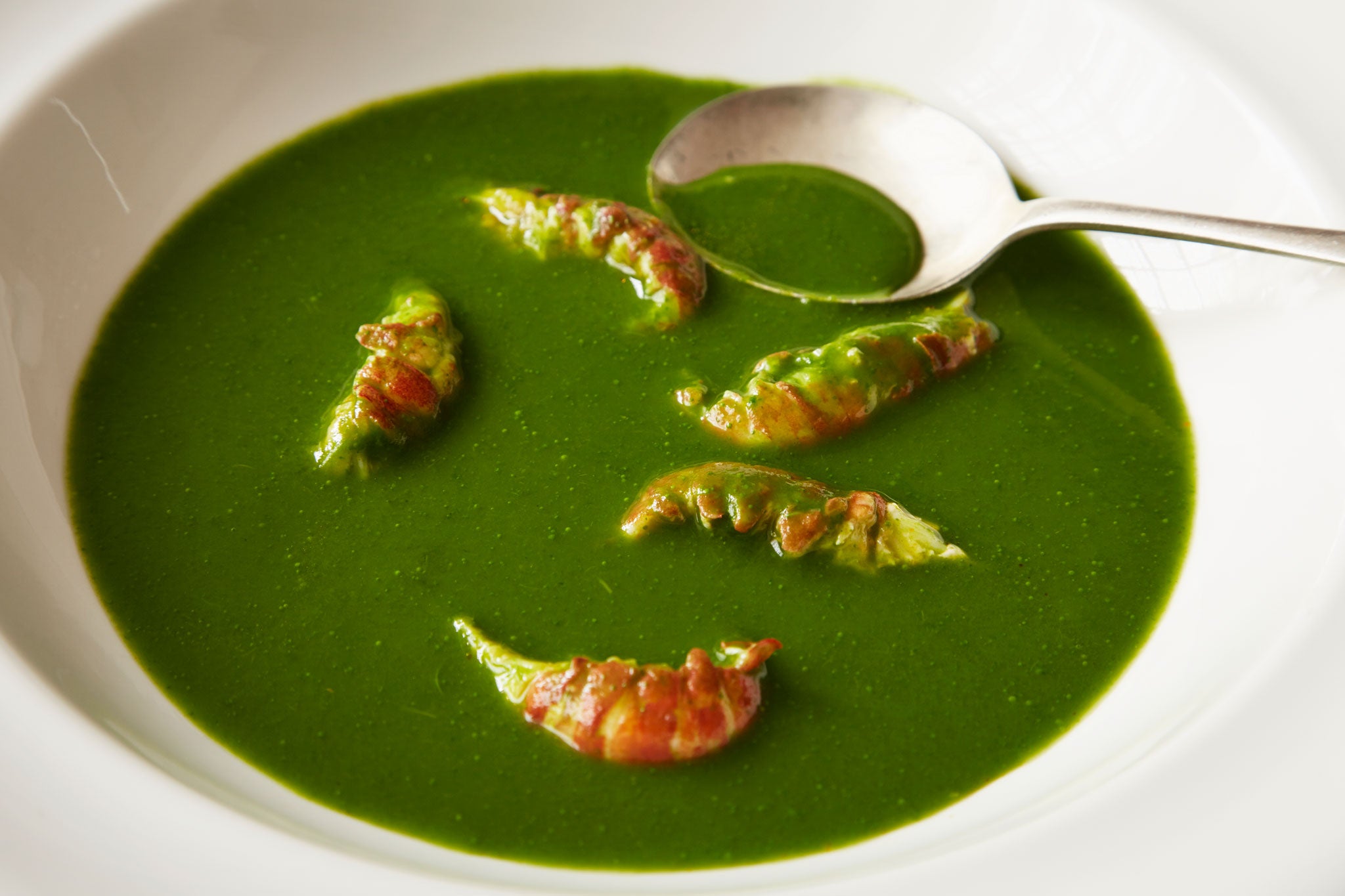 Watercress and crayfish soup