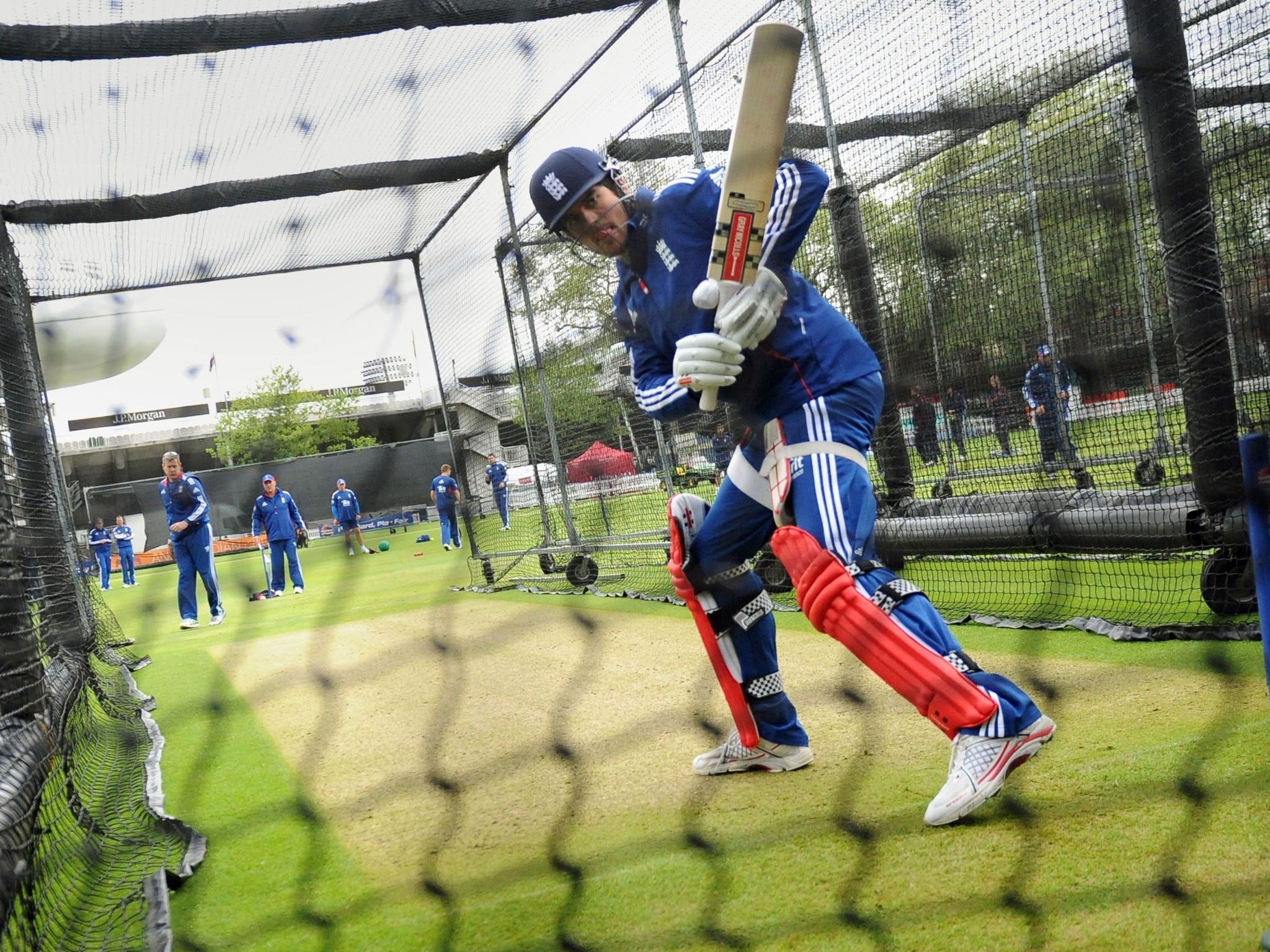 England's Alastair Cook bats during a net session at Lord's