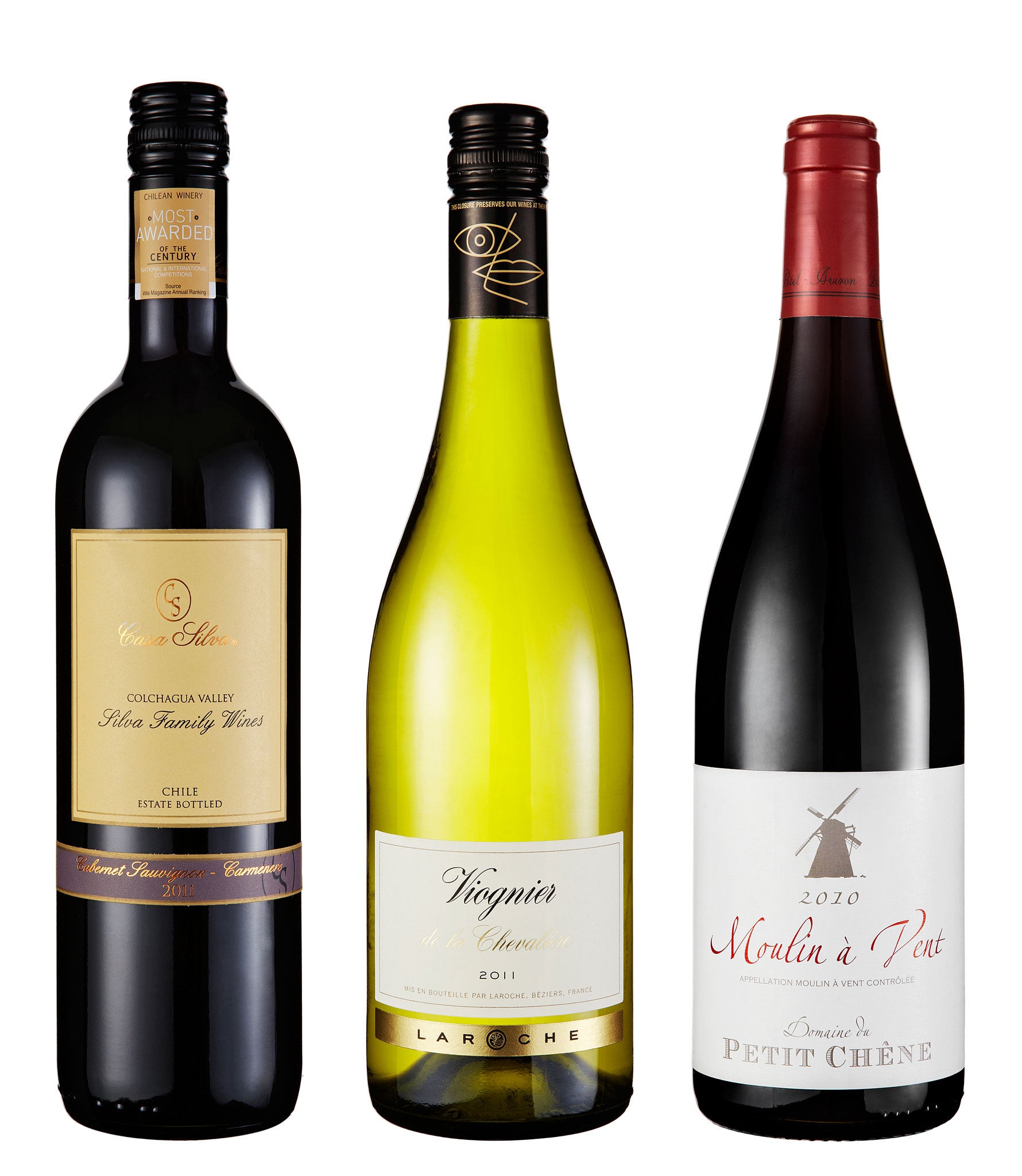 Casa Silva Colchagua Valley Cabernet Sauvignon Carmenère 2011; Mas La Chevalière Viognier de La Chevalière 2011; Moulin á Vent 2010