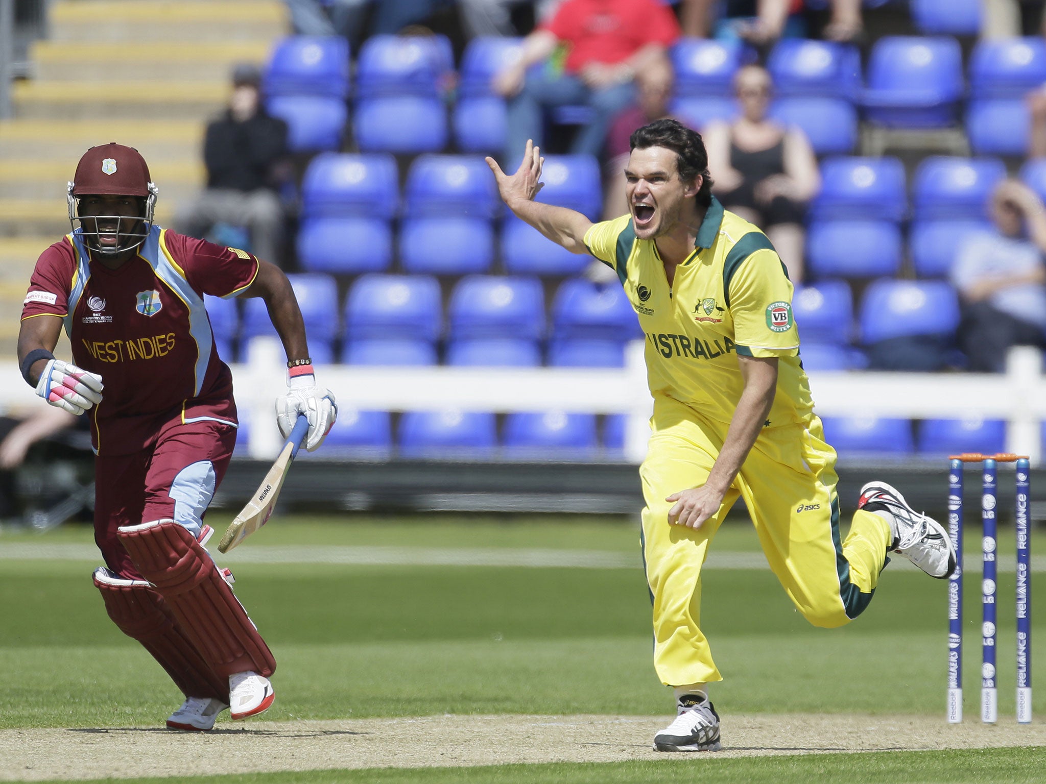 Strewth hurts Clint McKay takes a wicket but Darren Bravo (r) made 86