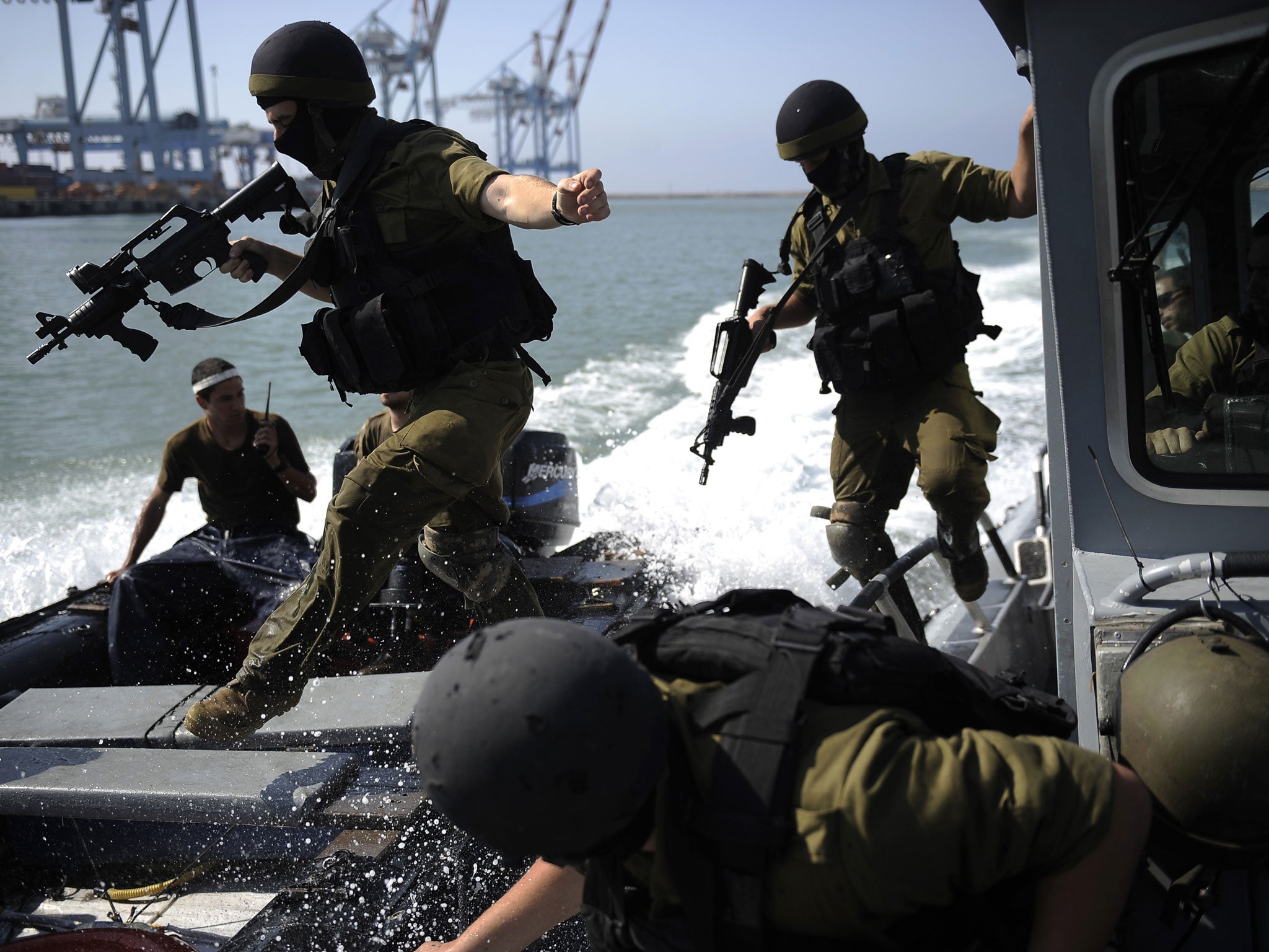 Israeli troops take part in a drill off the coast of Haifa