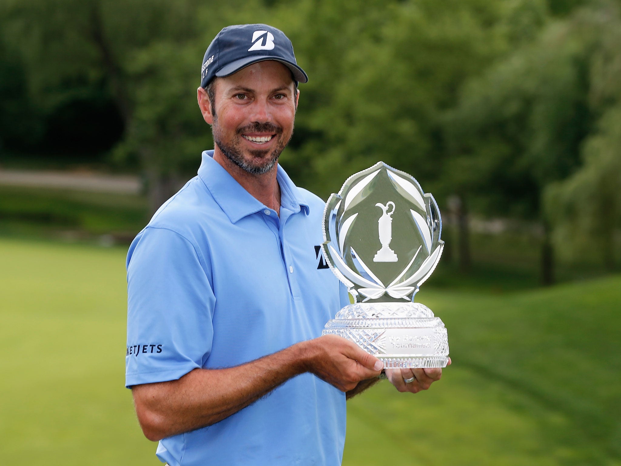 Matt Kuchar poses with the trophy afer his two-stroke victory at the Memorial Tournament presented by Nationwide Insurance at Muirfield Village Golf Club