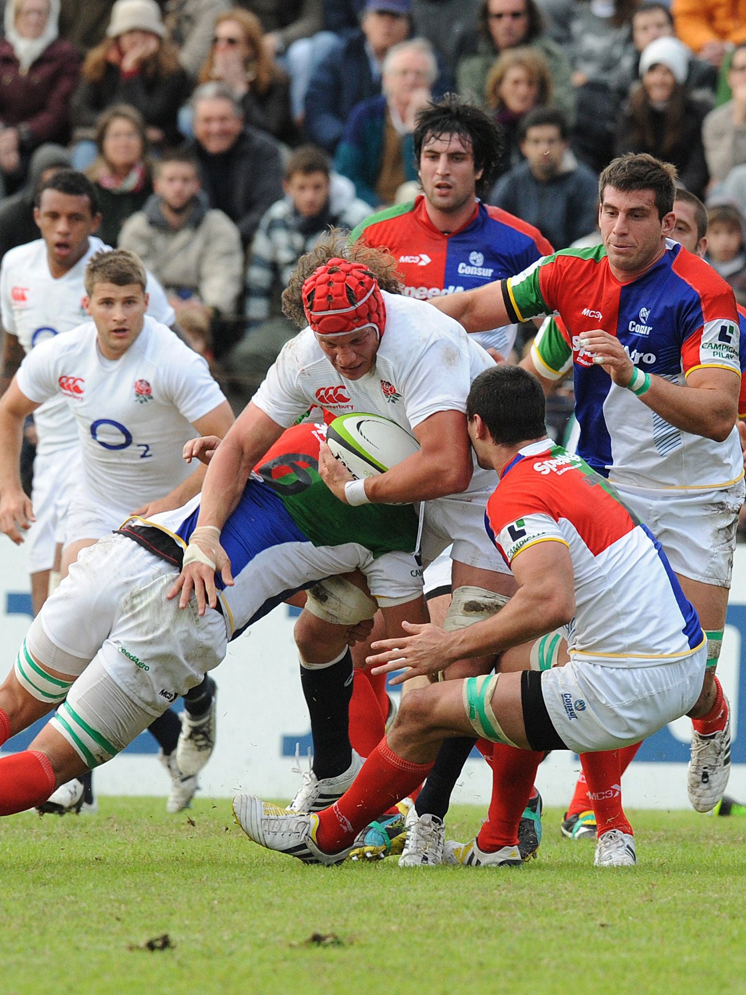 England’s Tom Johnson is halted