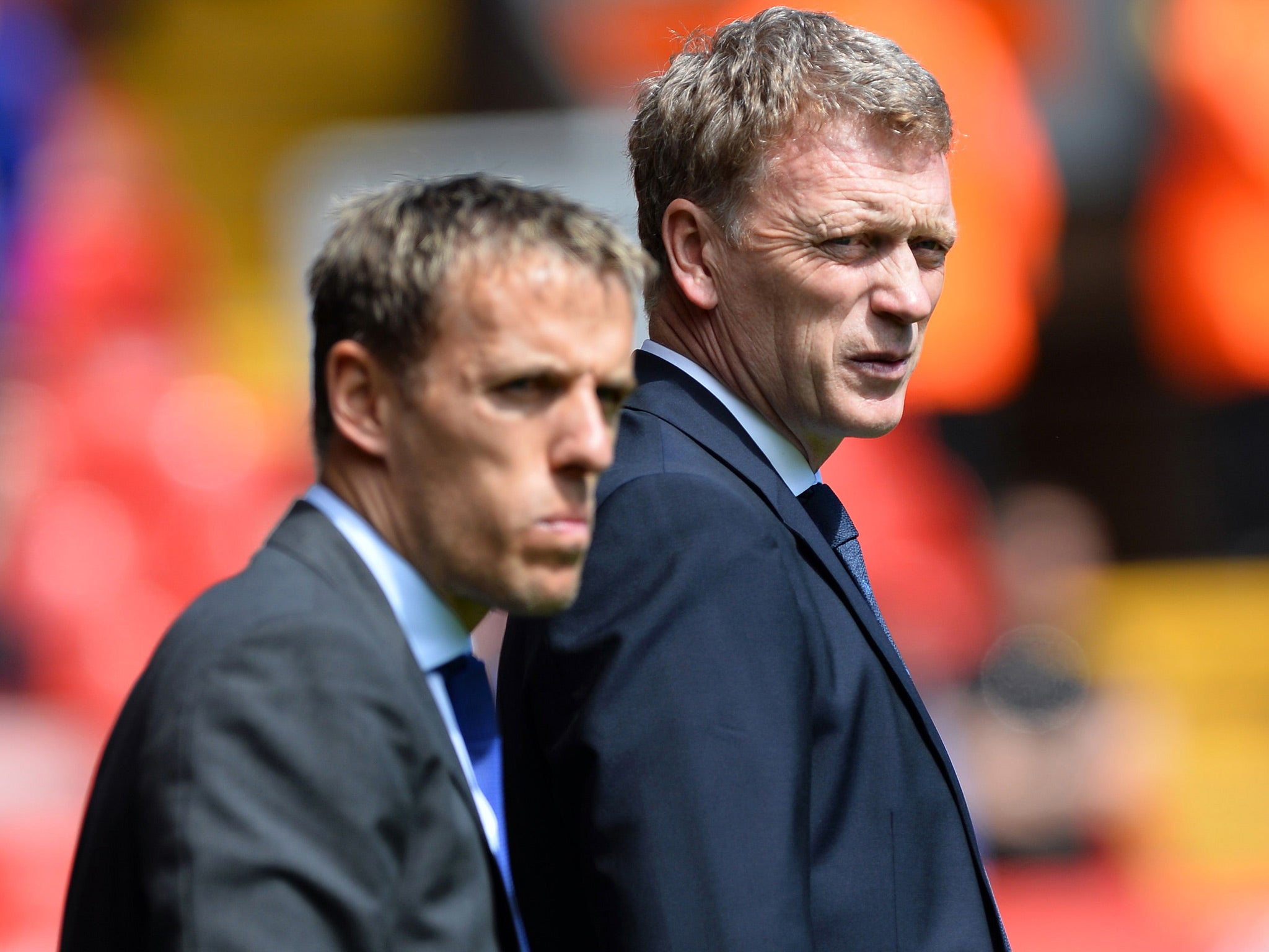 Phil Neville alongside David Moyes