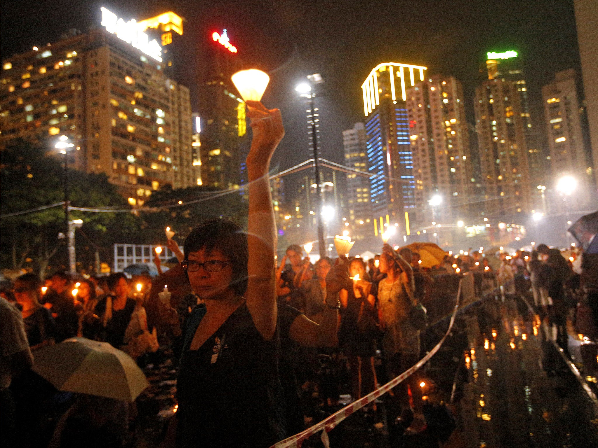 Tens of thousands of people attend a candlelight vigil at Victoria Park in Hong Kong to mark the 24th anniversary of the June 4th Chinese military crackdown on the pro-democracy movement in Beijing