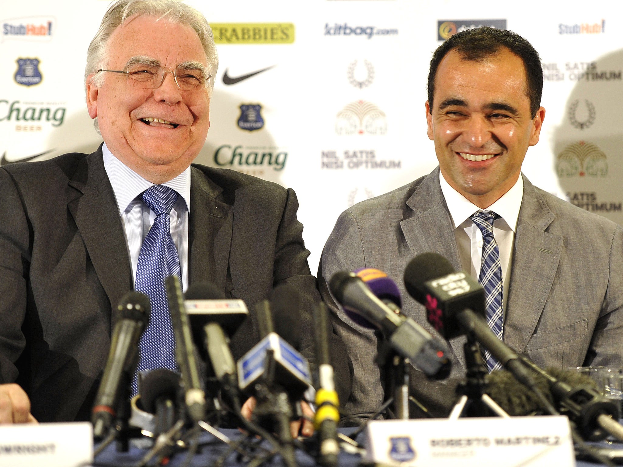 Roberto Martinez (right) with Bill Kenwright at Everton yesterday