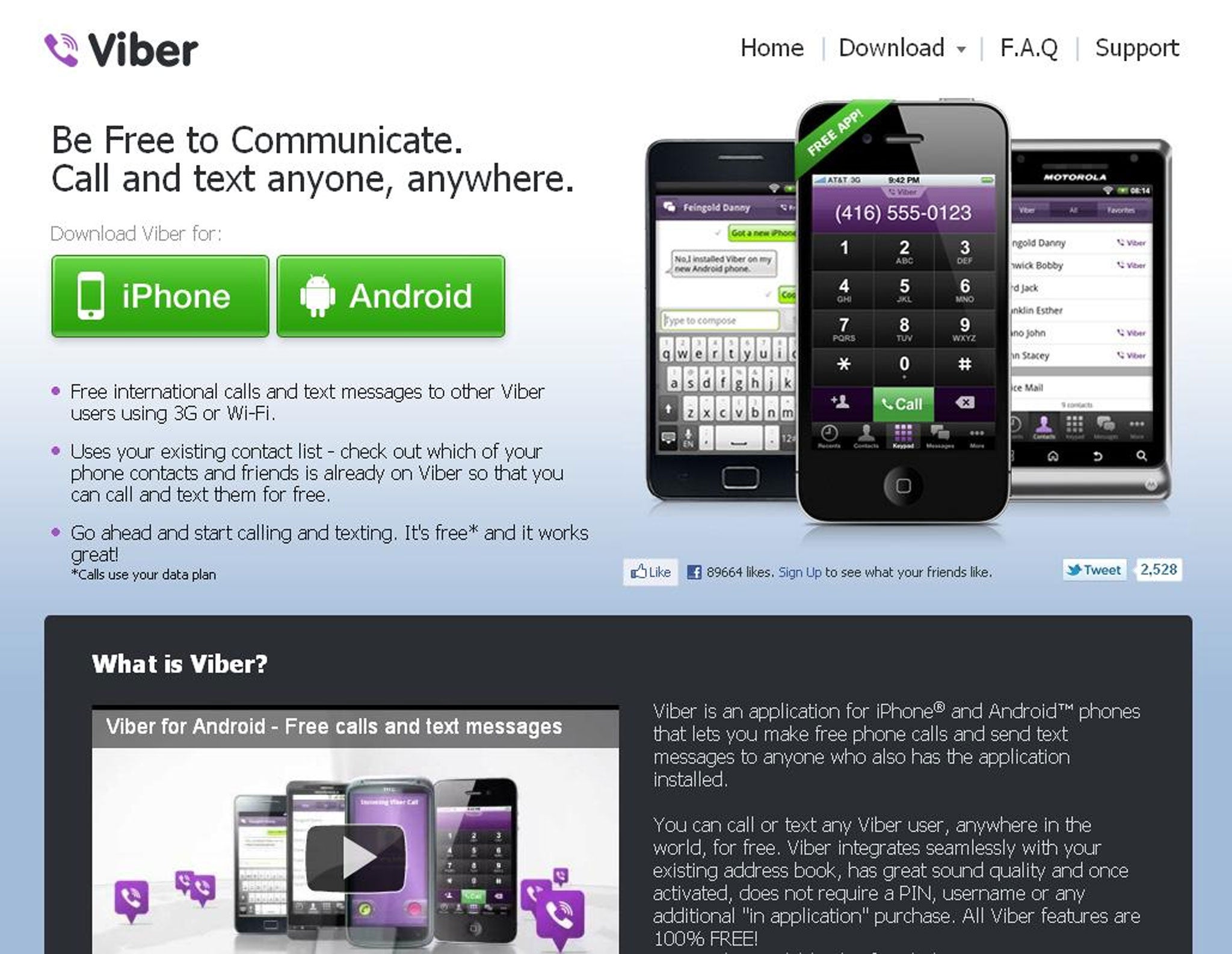 Viber offers free calls and texts using internet data