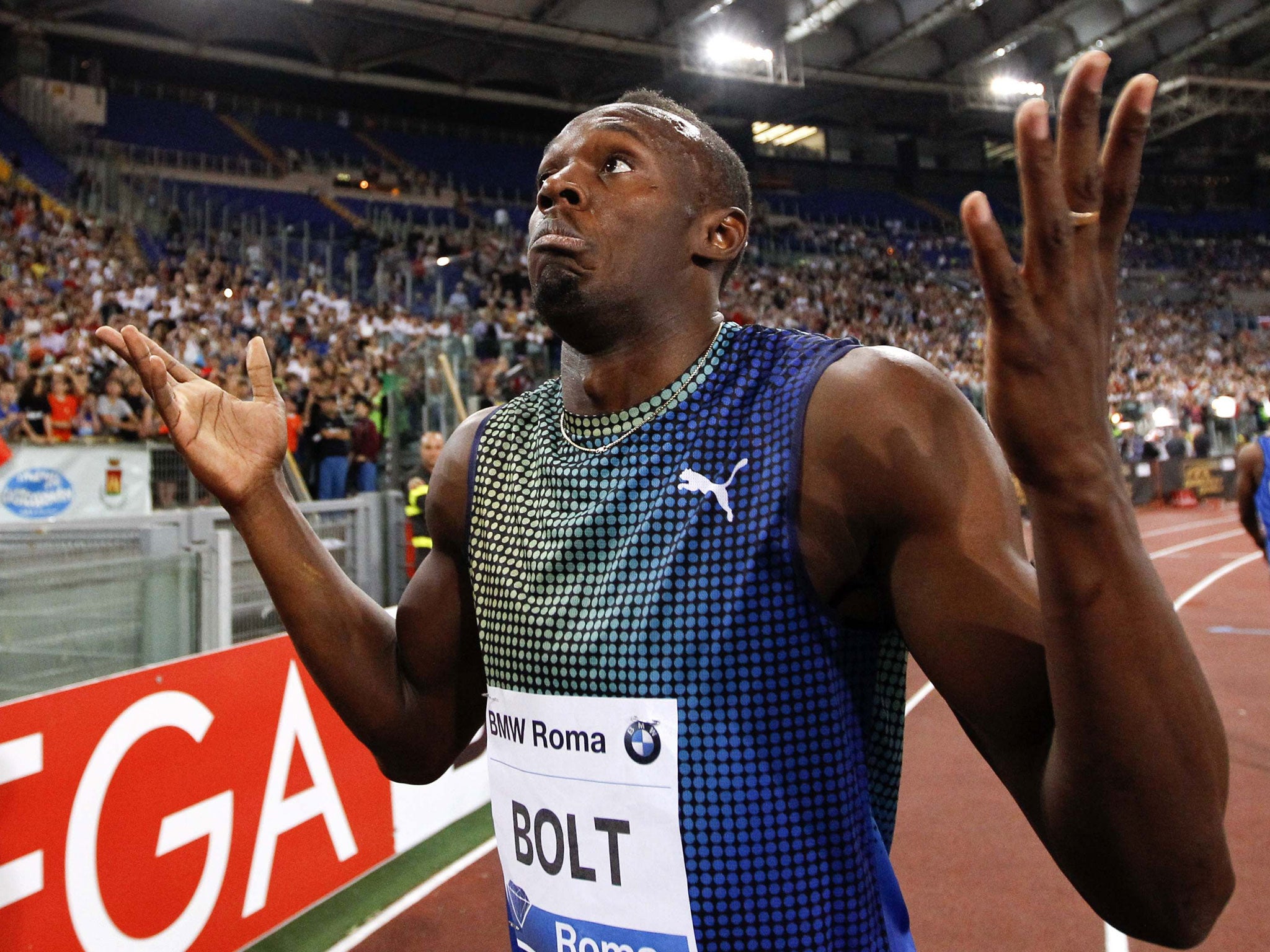 Usain Bolt still manages to be a showman after an unexpected 100m defeat in Italy