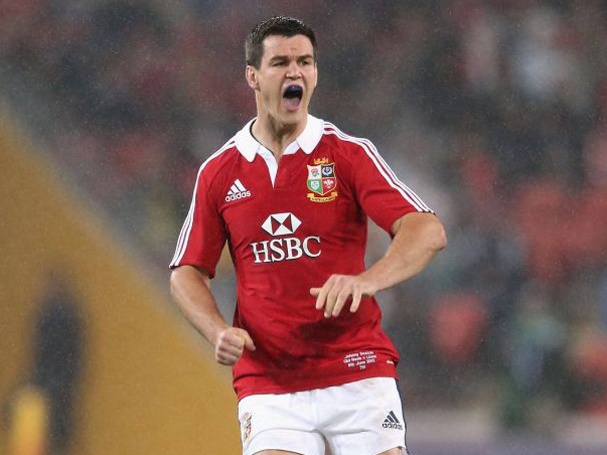 Johnny Sexton of the Lions shouts instructions during the match, in what was a hostile stadium for the team packed with 50,000 fans
