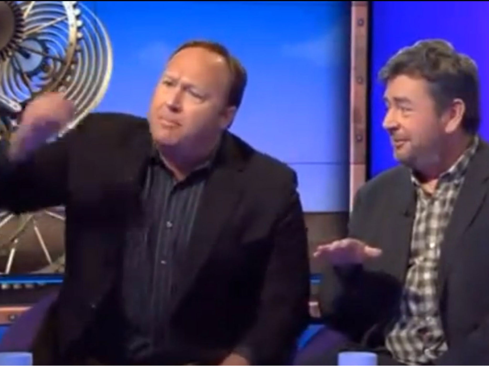 Alex Jones, left, ranting on The Sunday Politics Show