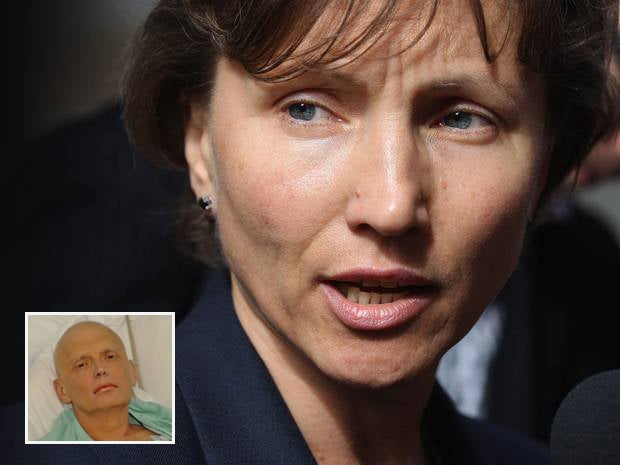 Marina Litvinenko and (inset) her husband in hospital