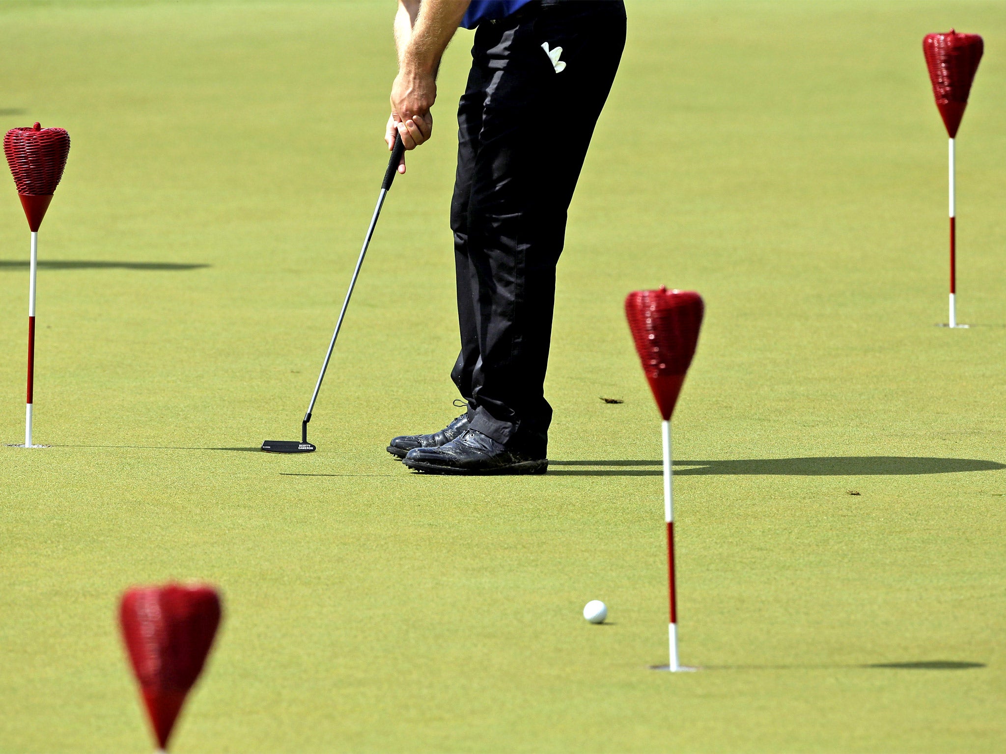 The famous wicker baskets on a Merion putting green