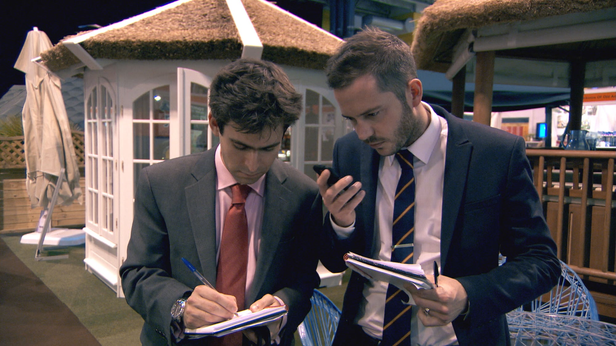 Apprentices Jason Leech and Neil Clough try to sell mobile homes and caravans