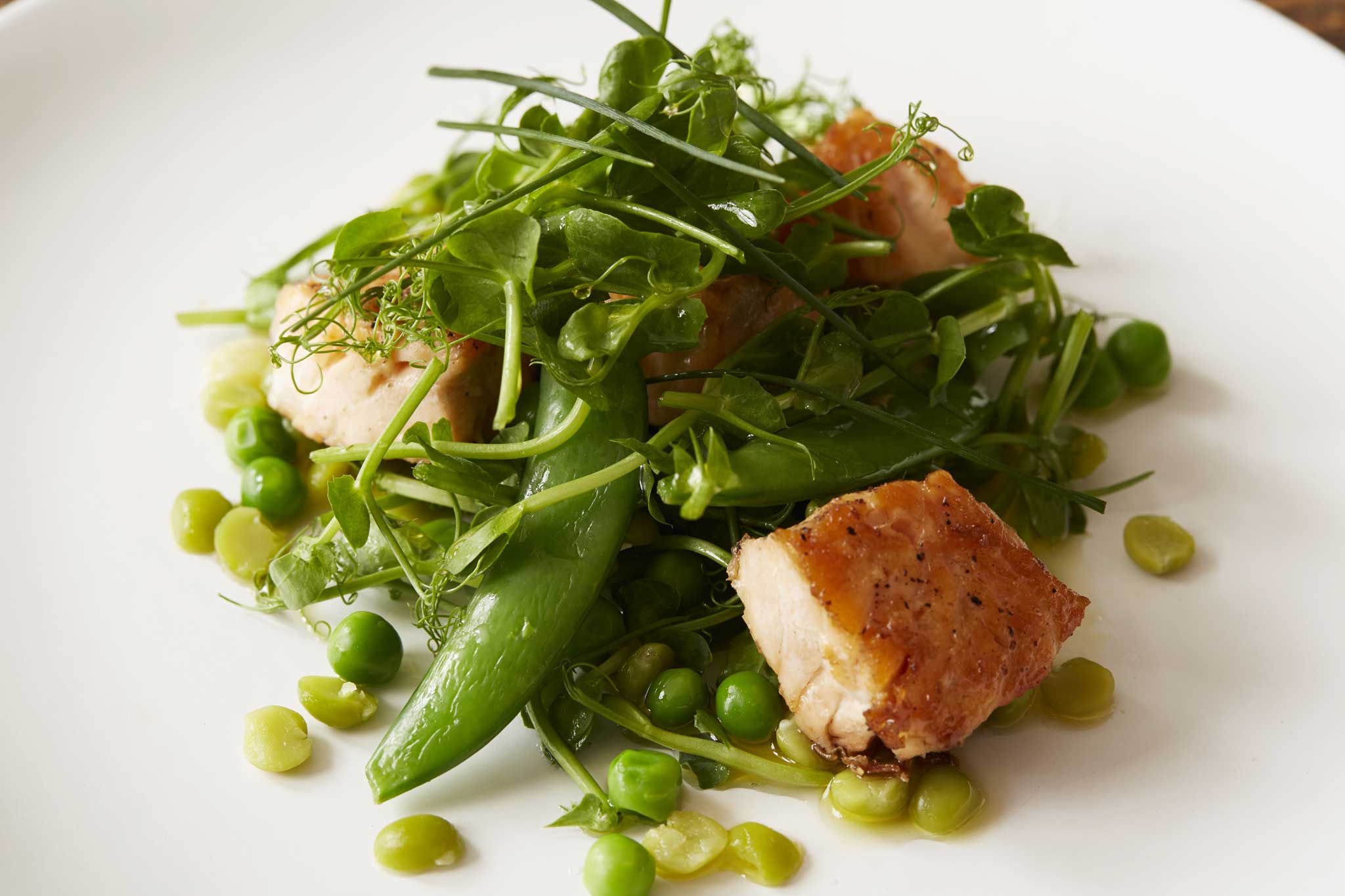 Mark's sea trout and pea salad