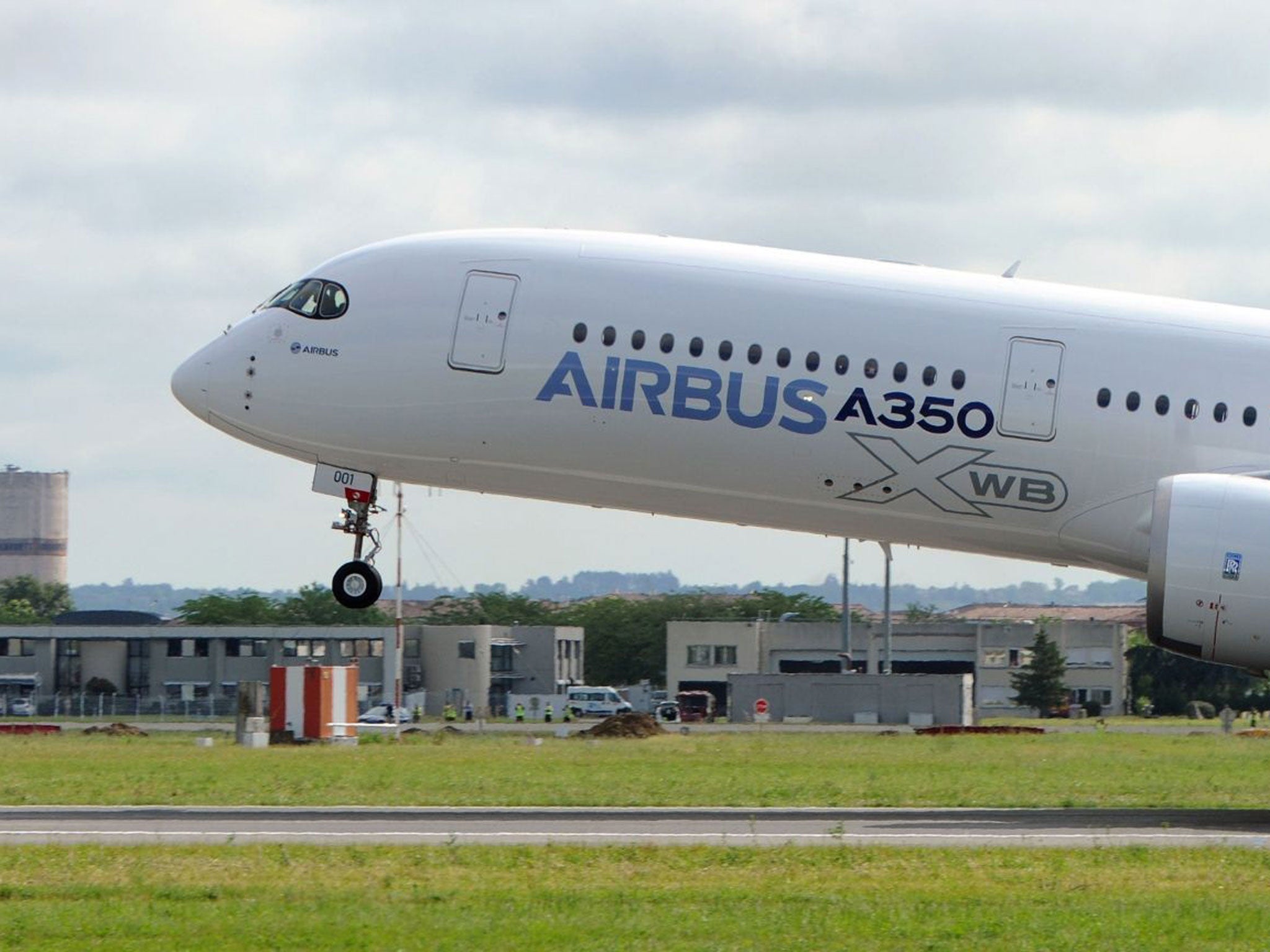 The Airbus A350 takes off on its maiden flight from Toulouse-Blagnac airport