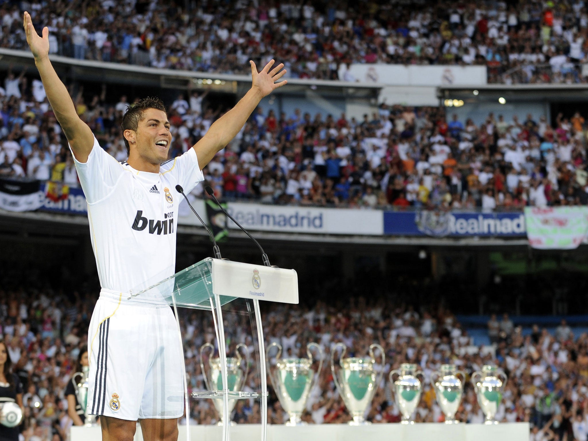 A record 80,000 Real Madrid fans turned out for the unveiling of £80m signing Cristiano Ronaldo