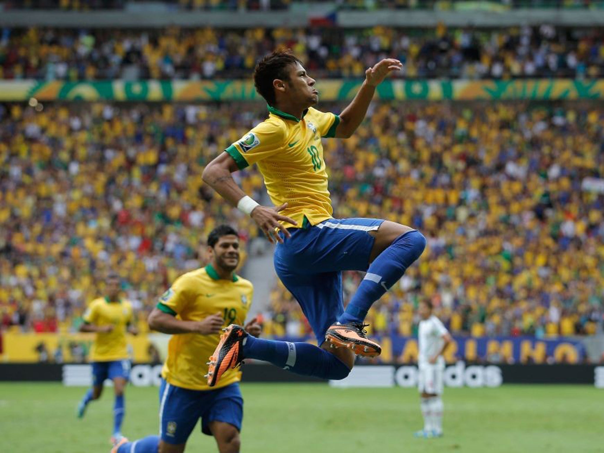 Neymar celebrates after his stunning strike