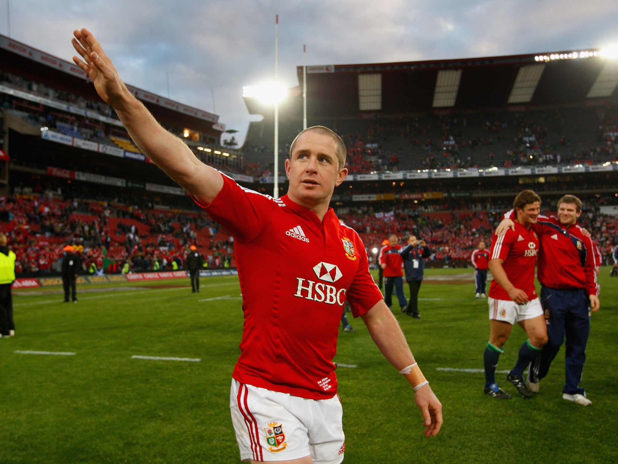 Shane Williams salutes the Lions' crowd after the successful third Test on the 2009 tour of South Africa