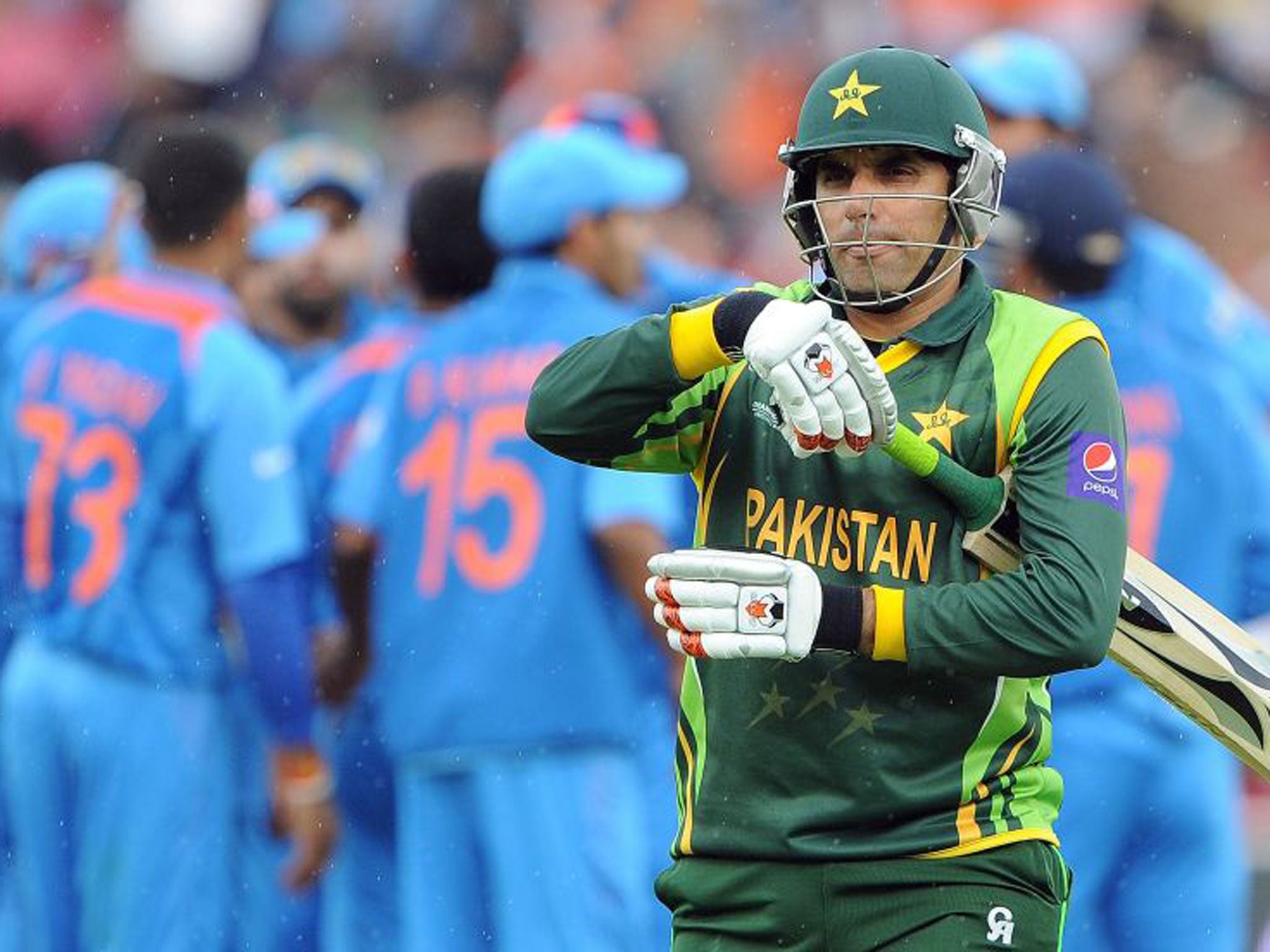 Pakistan’s Misbah-ul-Haq after being clean bowled on Saturday