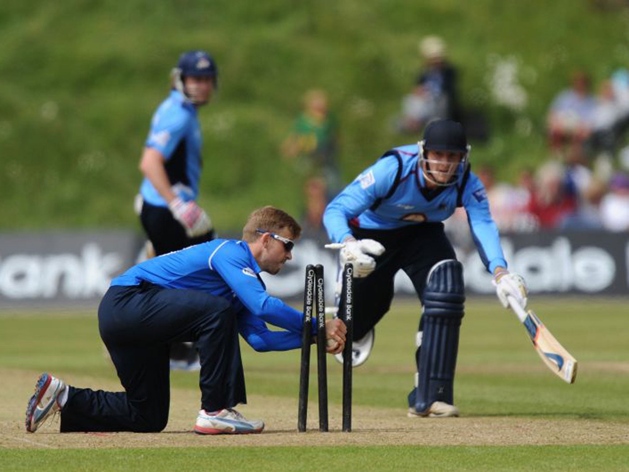 Will Beer, of Sussex, runs out Northamptonshire’s Rob Keogh