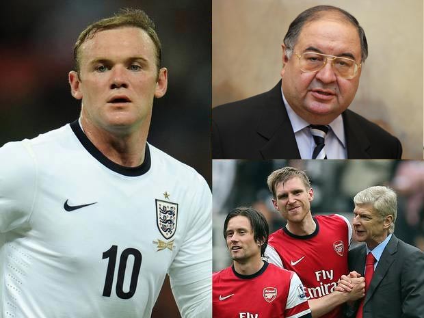 Wayne Rooney, Alisher Usmanov and Arsene Wenger