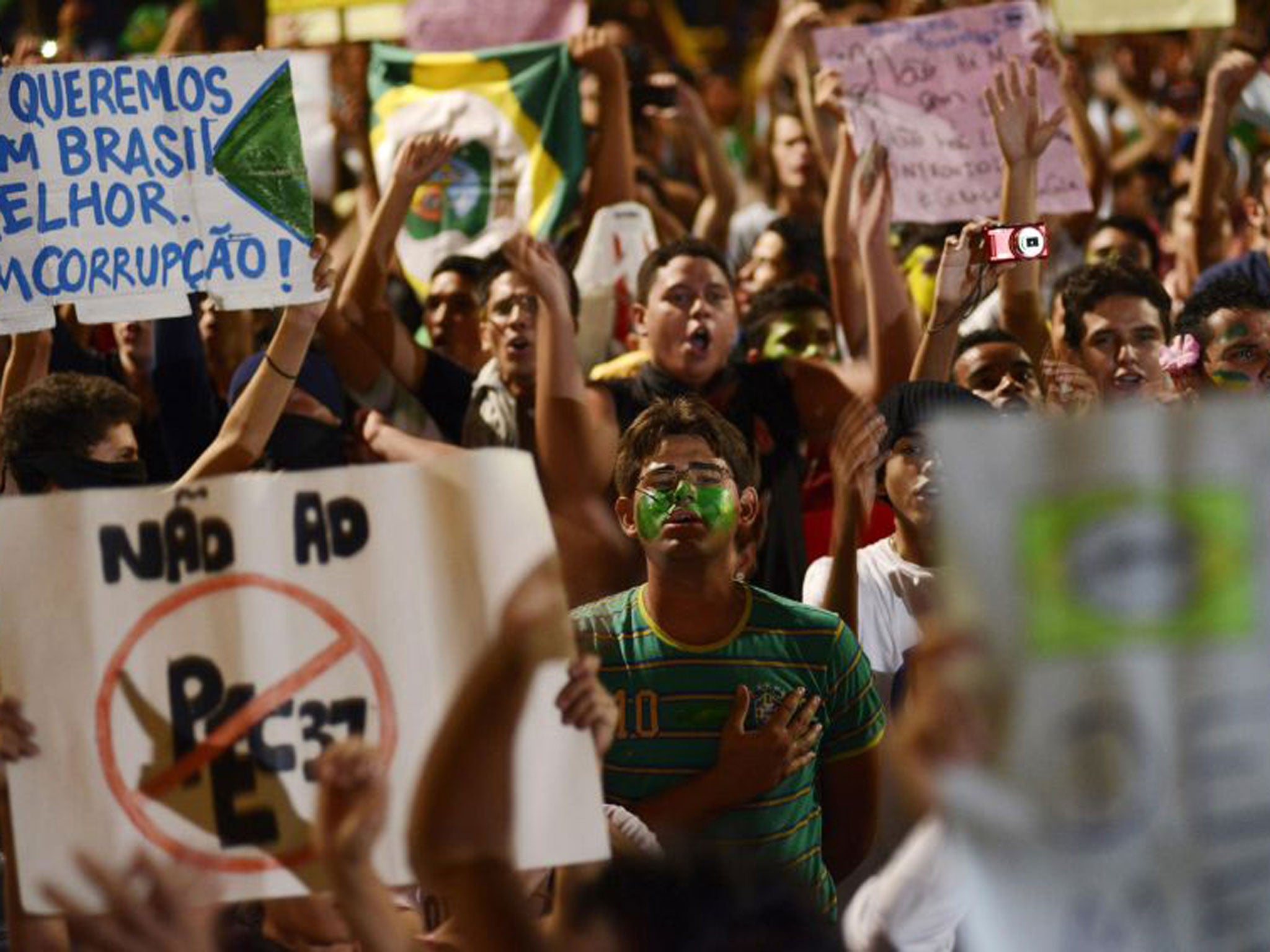 Anti-government protesters in Fortaleza, North-east Brazil on Friday