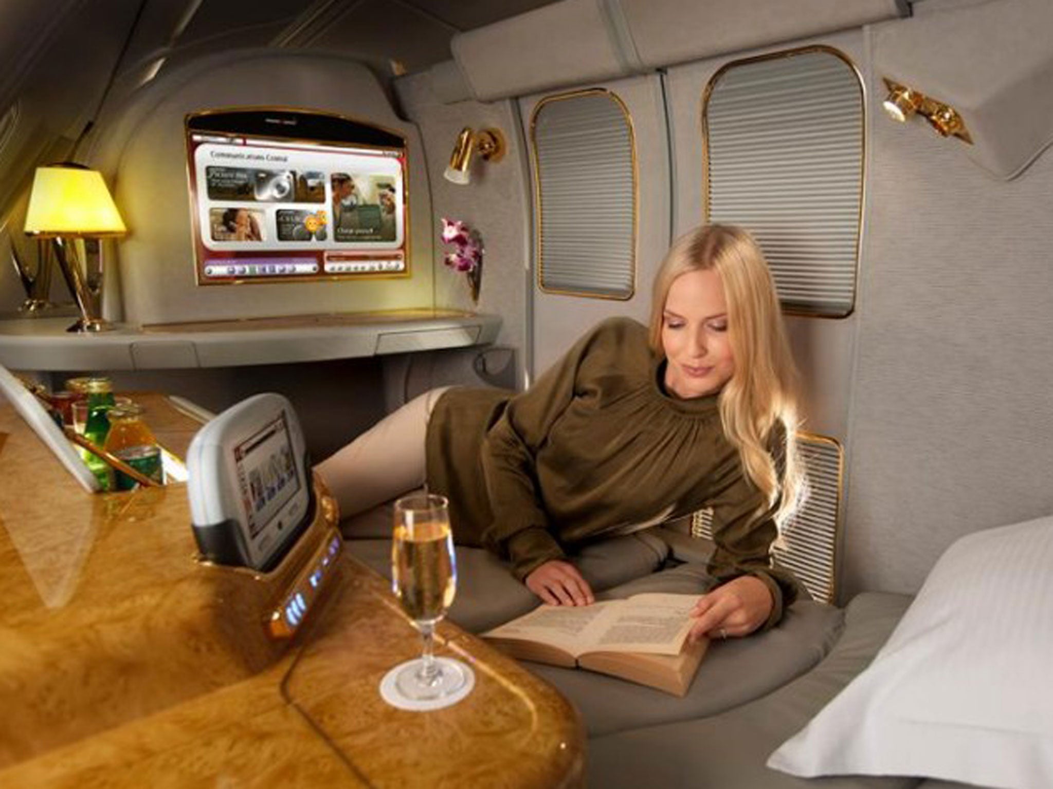 The new advert for the first-class private suites being offered by Emirates Air