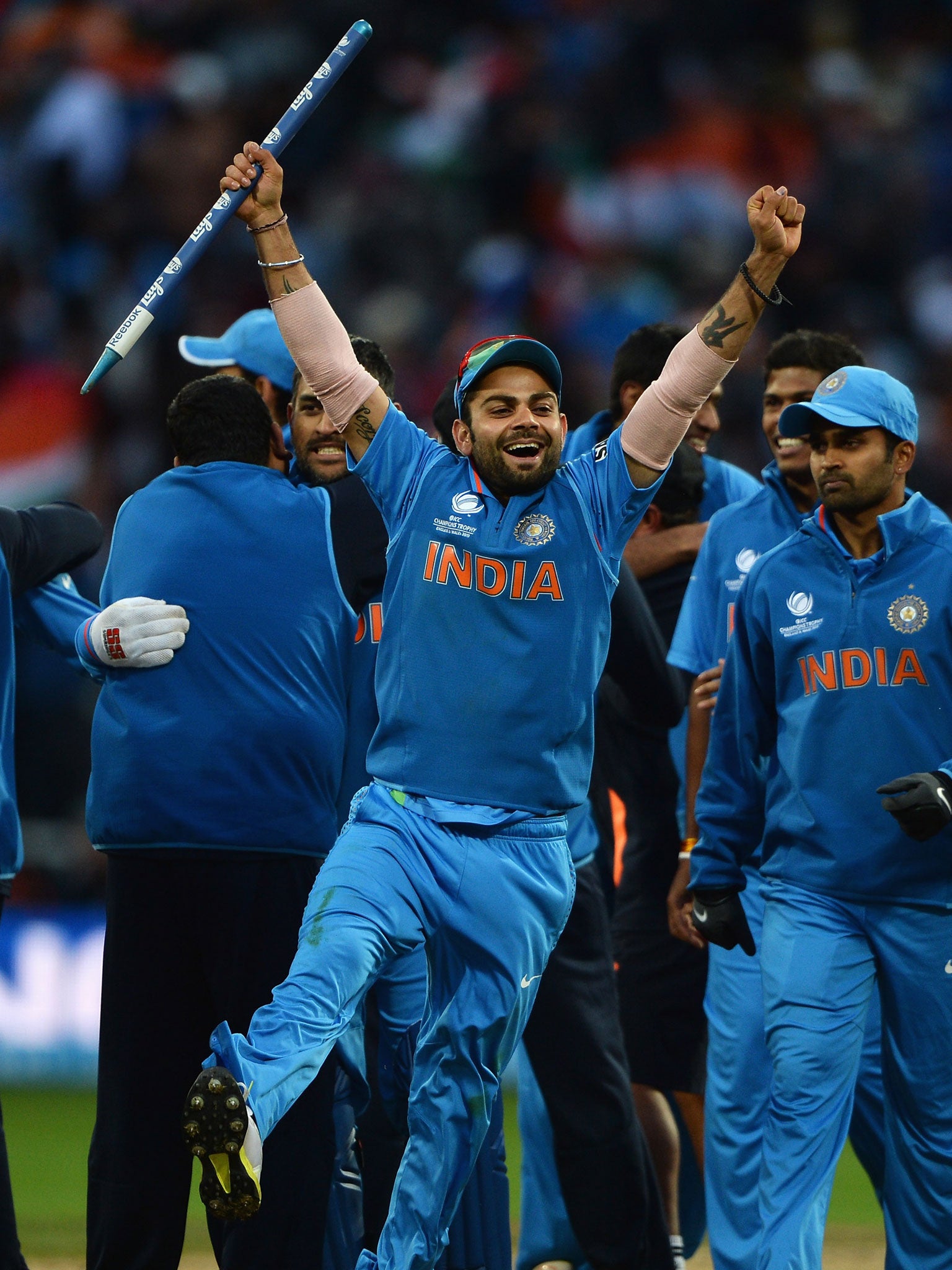 Virat Kohli of India celebrates victory during the ICC Champions Trophy Final between England and India at Edgbaston