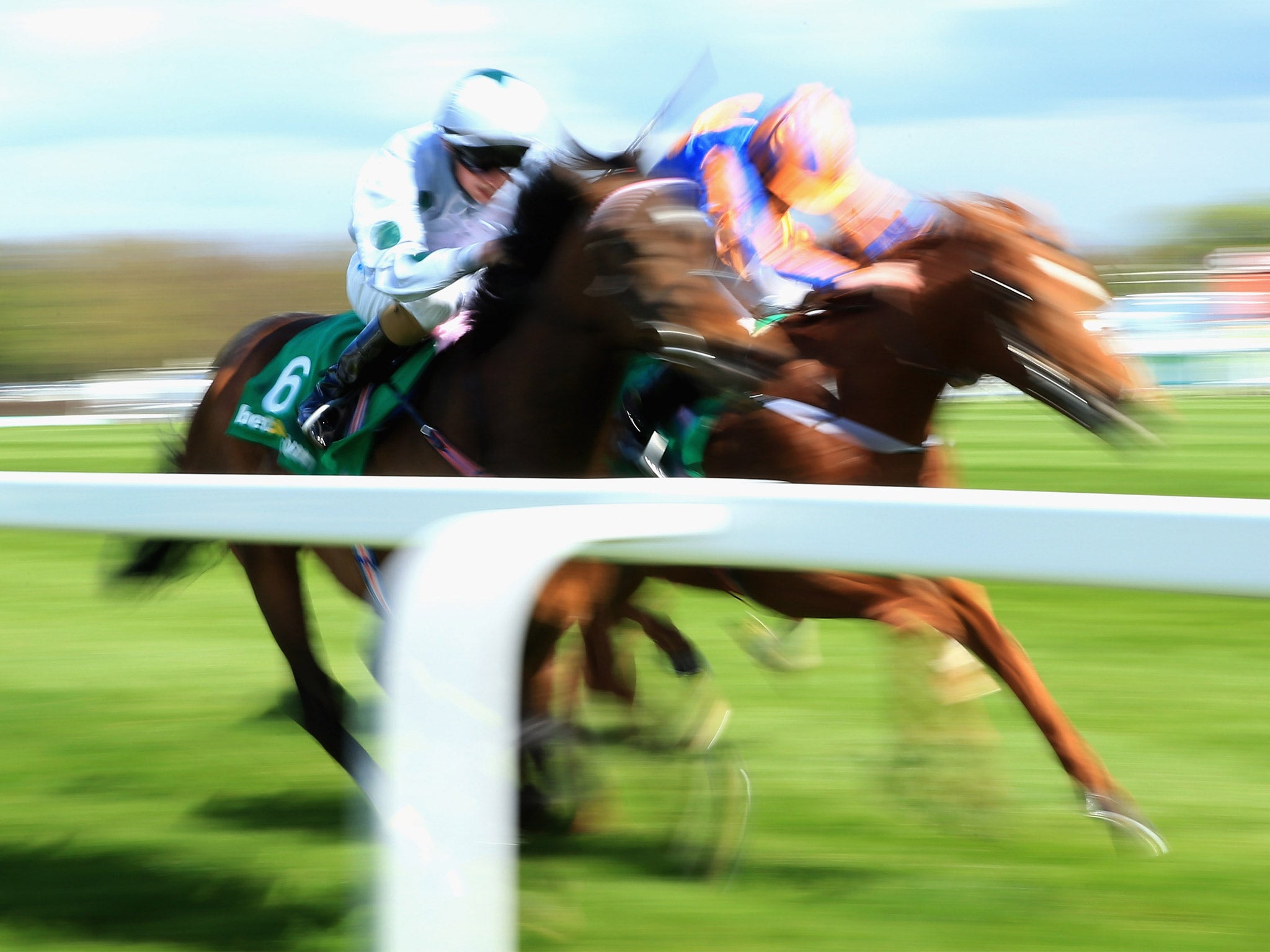 Sugar Boy (left) wins the Sandown Classic Trial in April from Eye Of The Storm. The subsequent second and third in the Derby, Libertarian and Galileo Rock, were well beaten