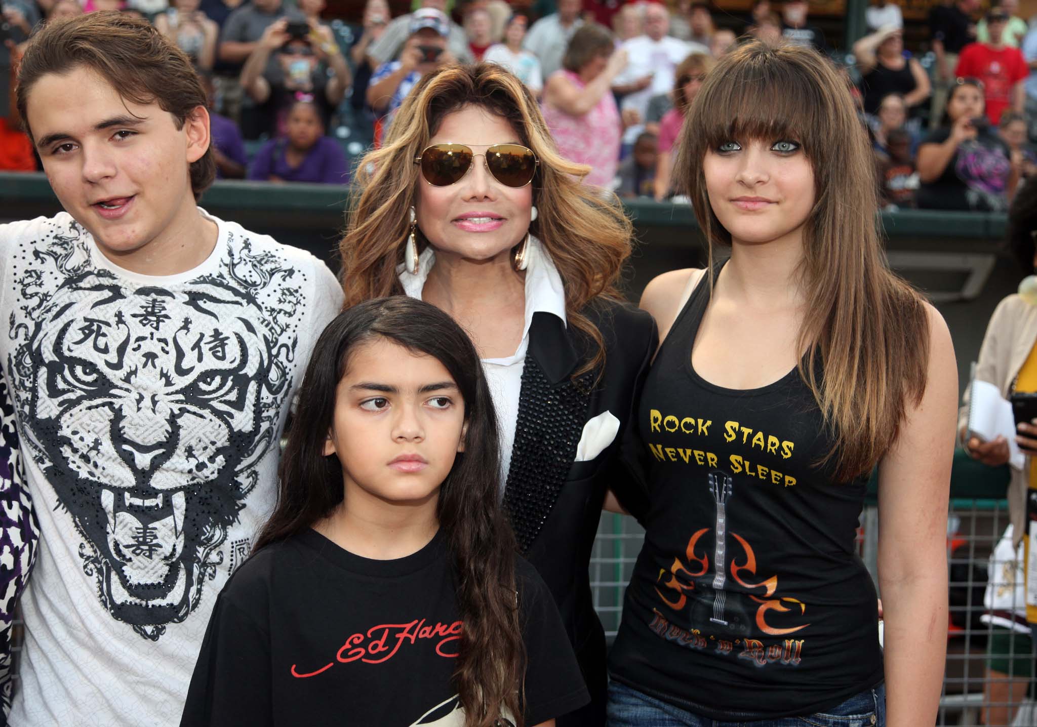 Prince Jackson, La Toya Jackson, Prince Michael Jackson II (Bigi) and Paris Jackson pictured in August 2012