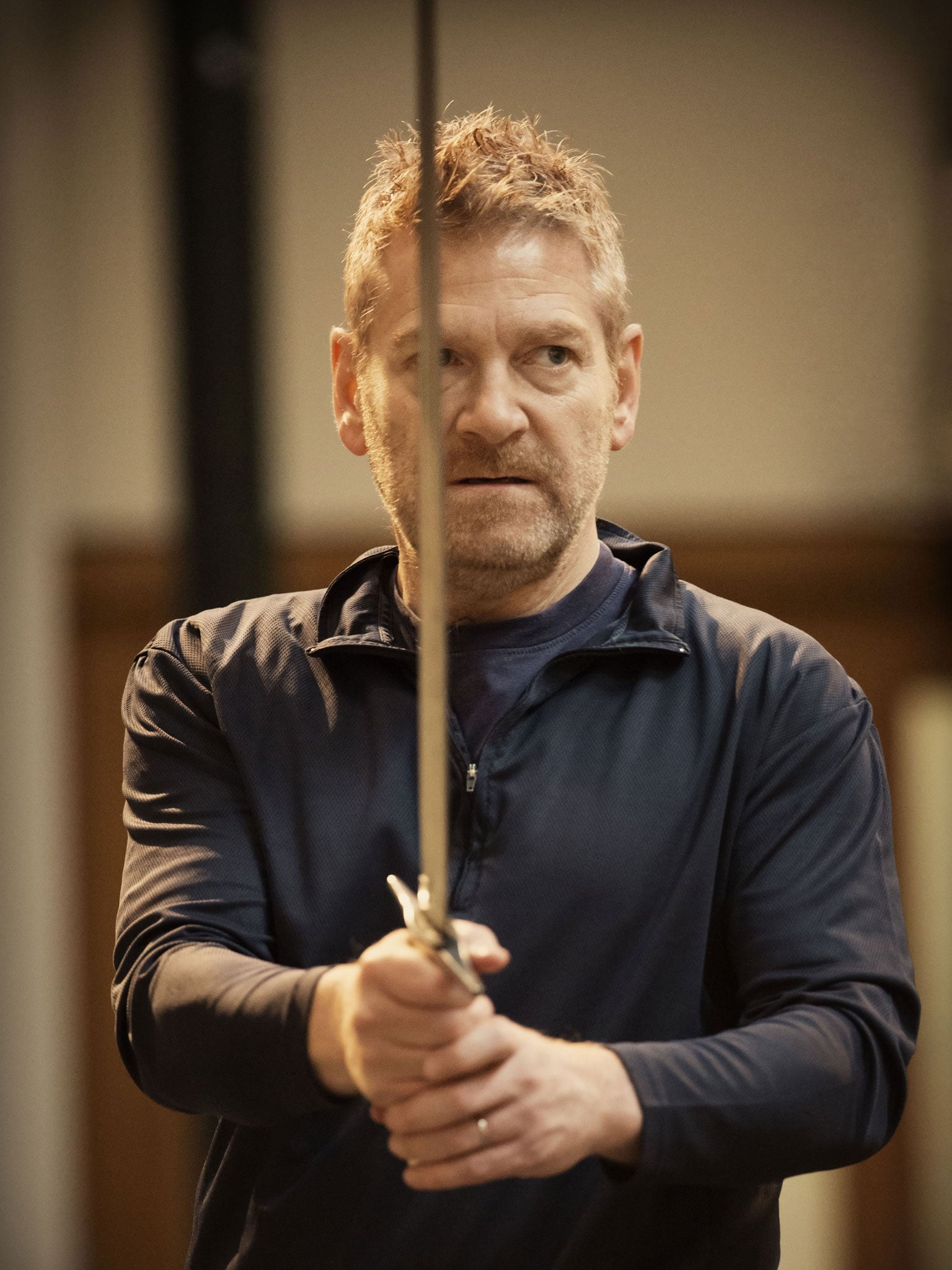Making the cut: Kenneth Branagh in rehearsal for 'Macbeth'