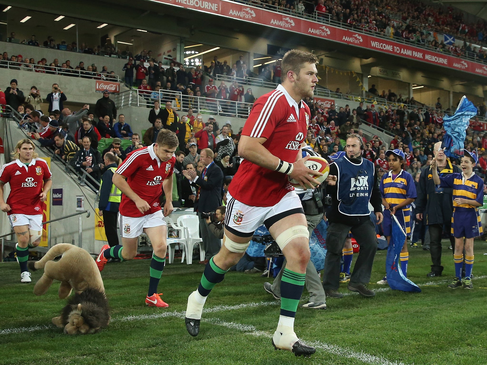 Dan Lydiate, leading out the Lions team during International Tour Match with Melbourne Rebels