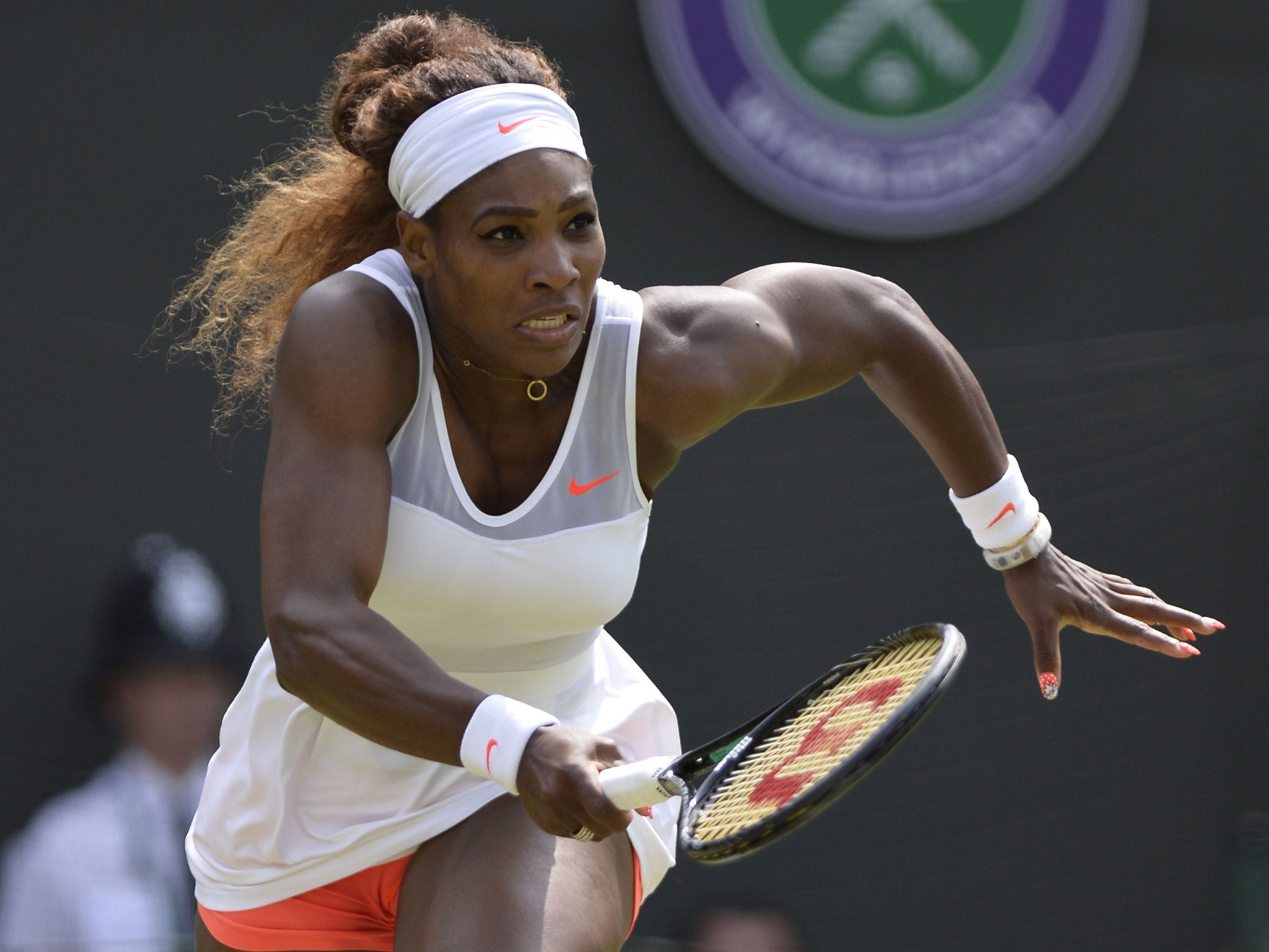 Serena Williams runs for a return against France’s Caroline Garcia