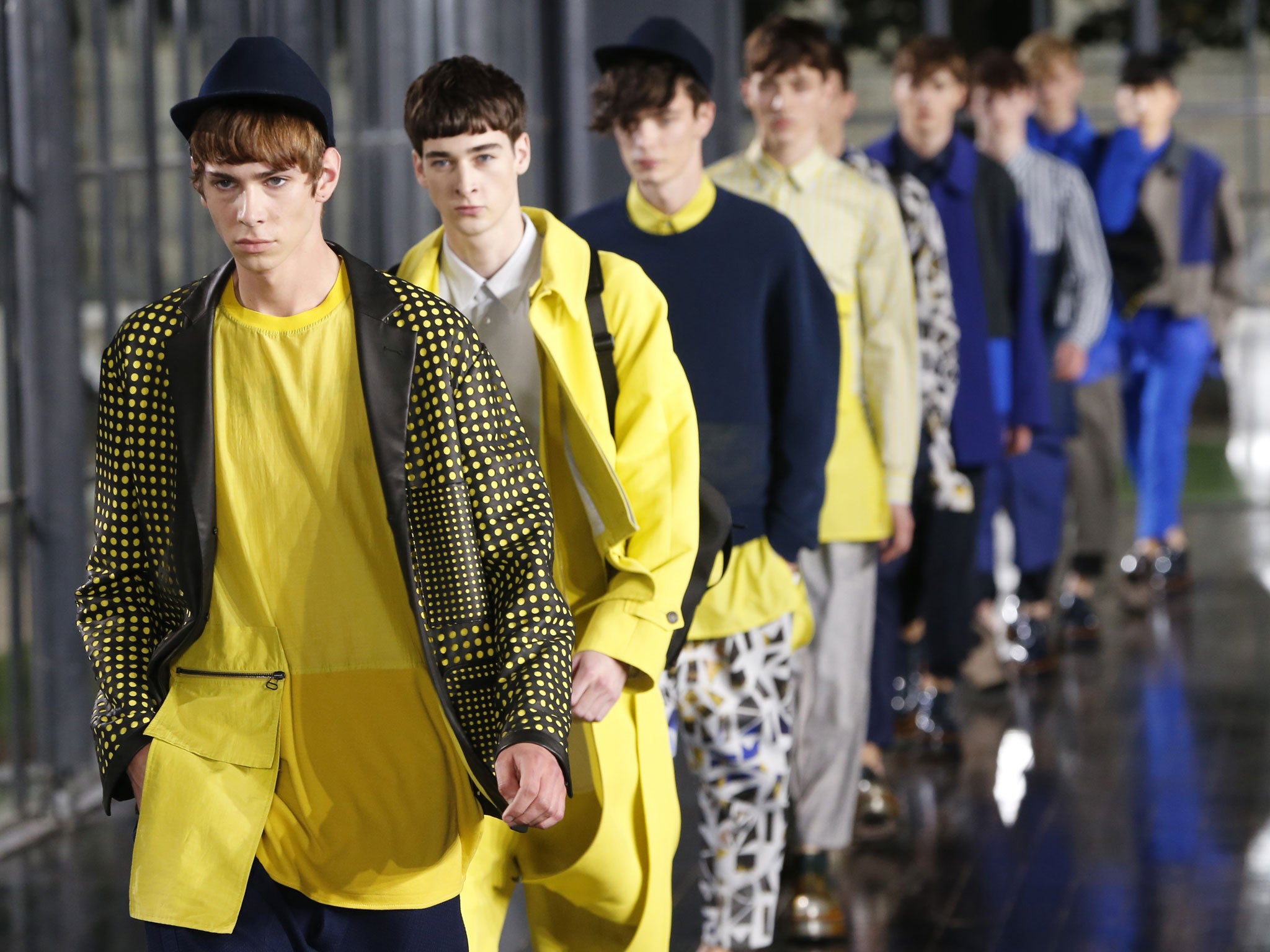 Models walk the runway at  the John Galliano menswear spring/summer 2014 show at Paris Fashion Week