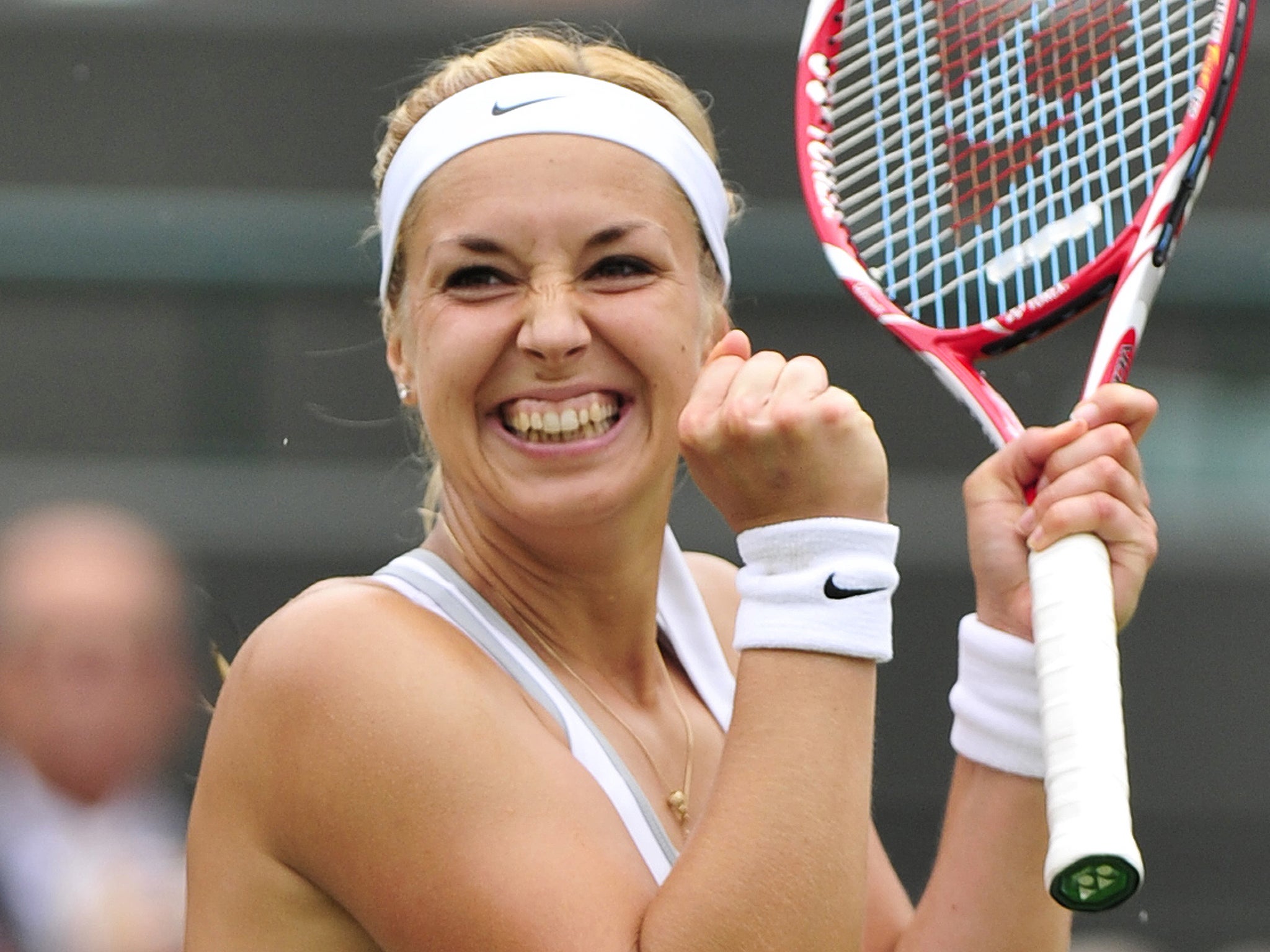 Sabine Lisicki celebrates her victory over Kaia Kanepi to progress to the Wimbledon semi-finals