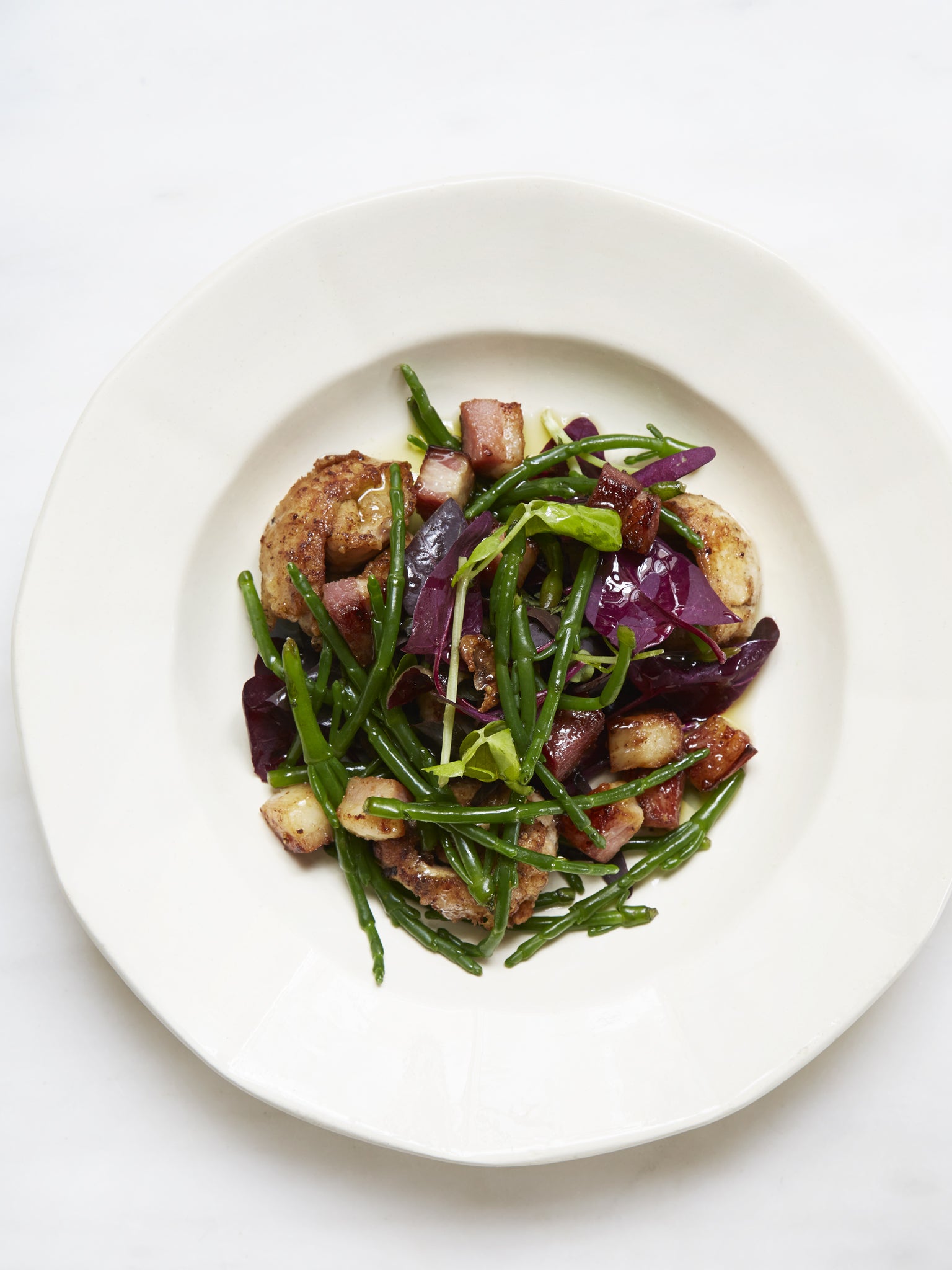 Herring milt, bacon and samphire salad