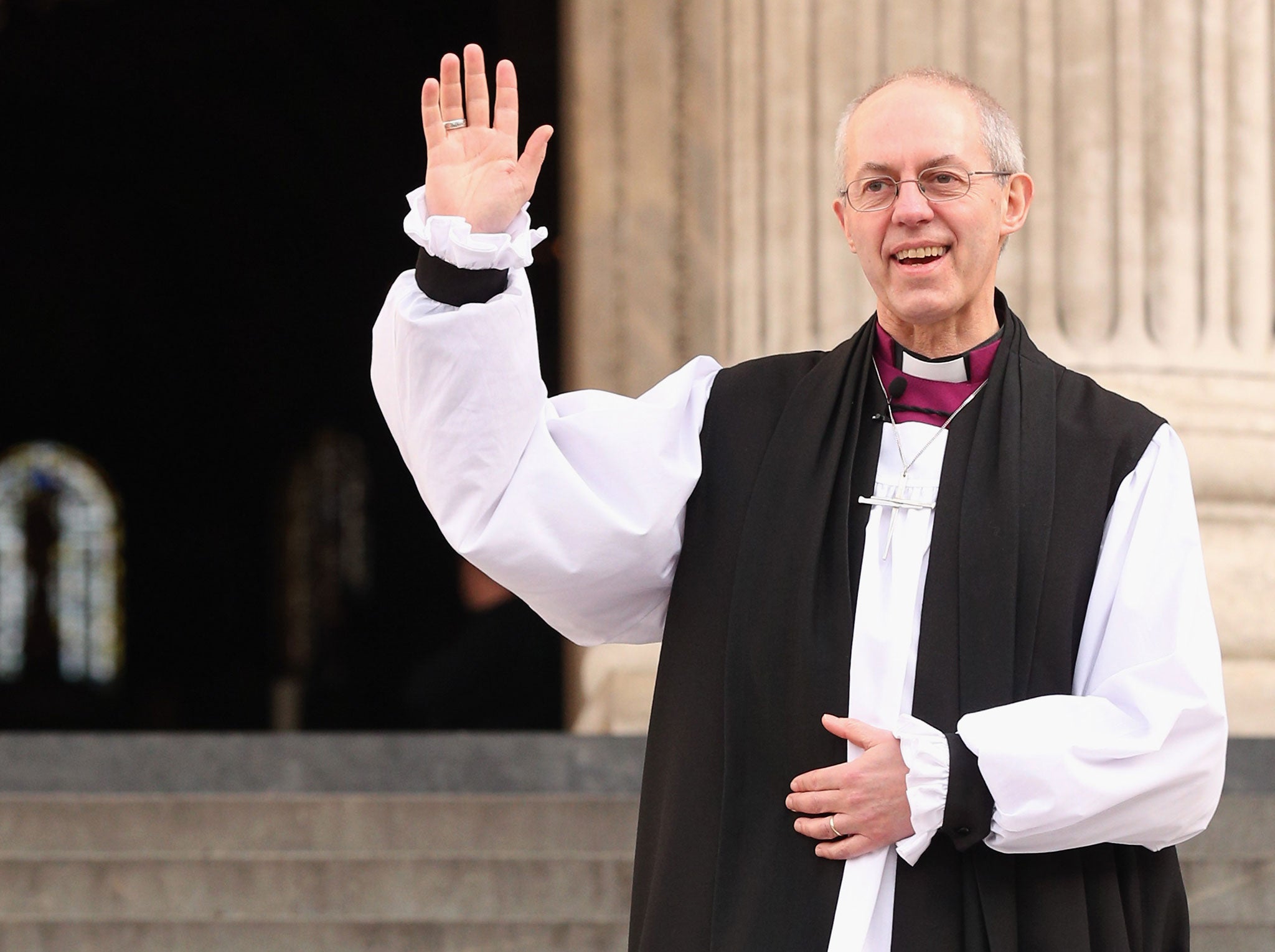 The new Archbishop Of Canterbury Justin Welby leaves St Paul’s Cathedral after being confirmed into the post of Archbishop on February 4, 2013 in London, England.