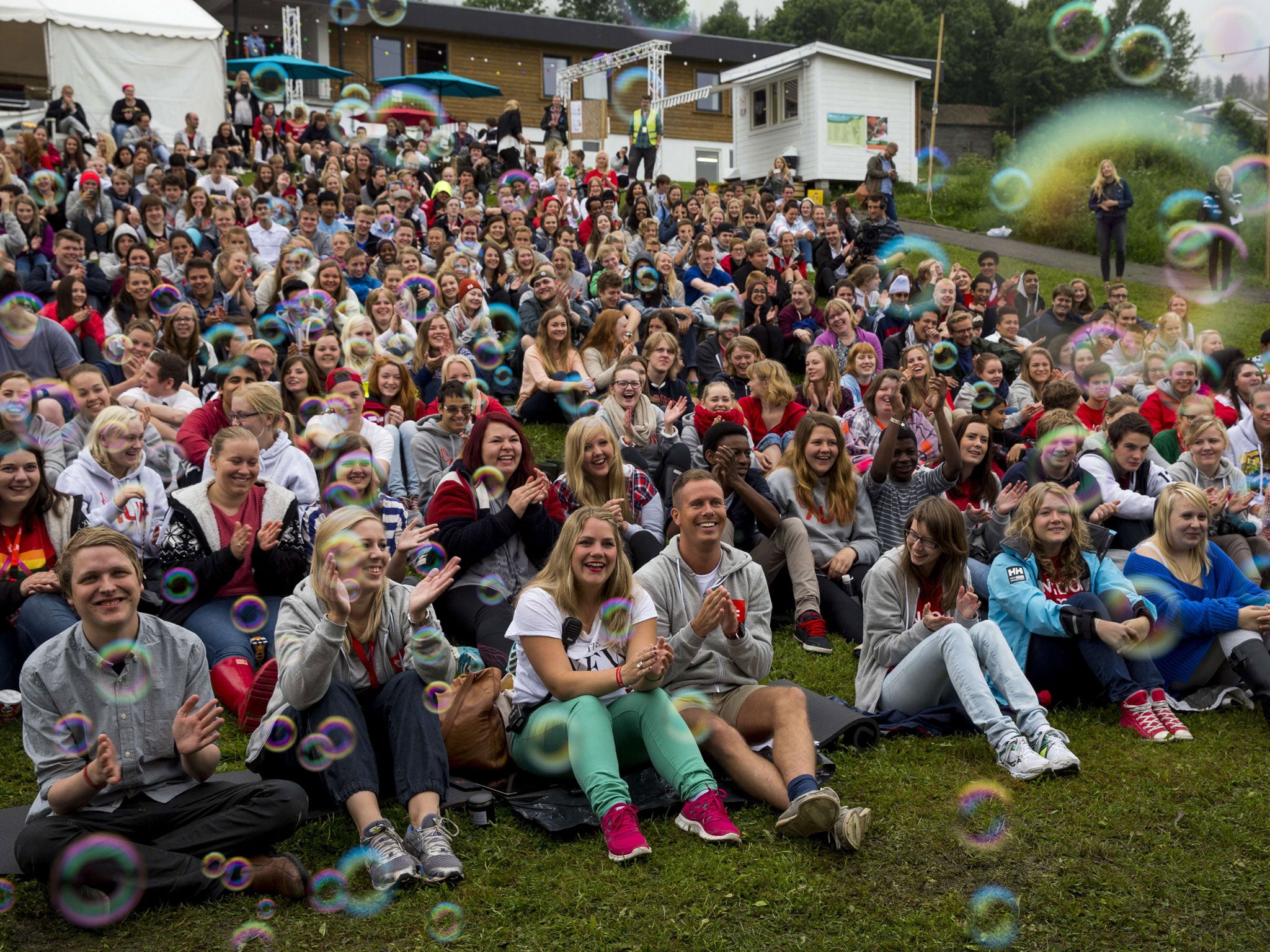 Youths at the opening of Norwegian Labour Party's Youth Organization (AUF) (Workers' Youth League) camp on Gulsrud camp