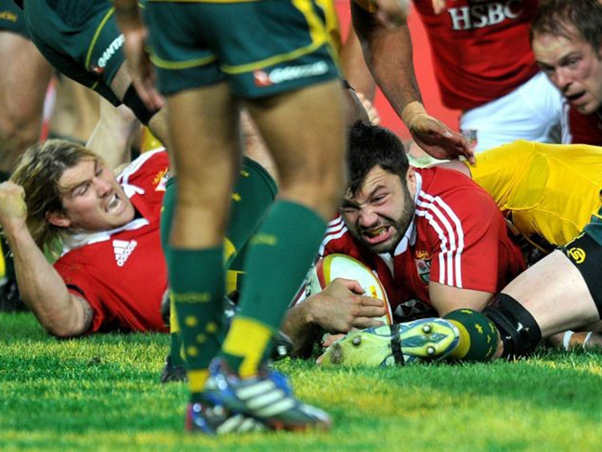 Alex Corbisiero scores against the Wallabies during their third Test match at ANZ Stadium in Sydney