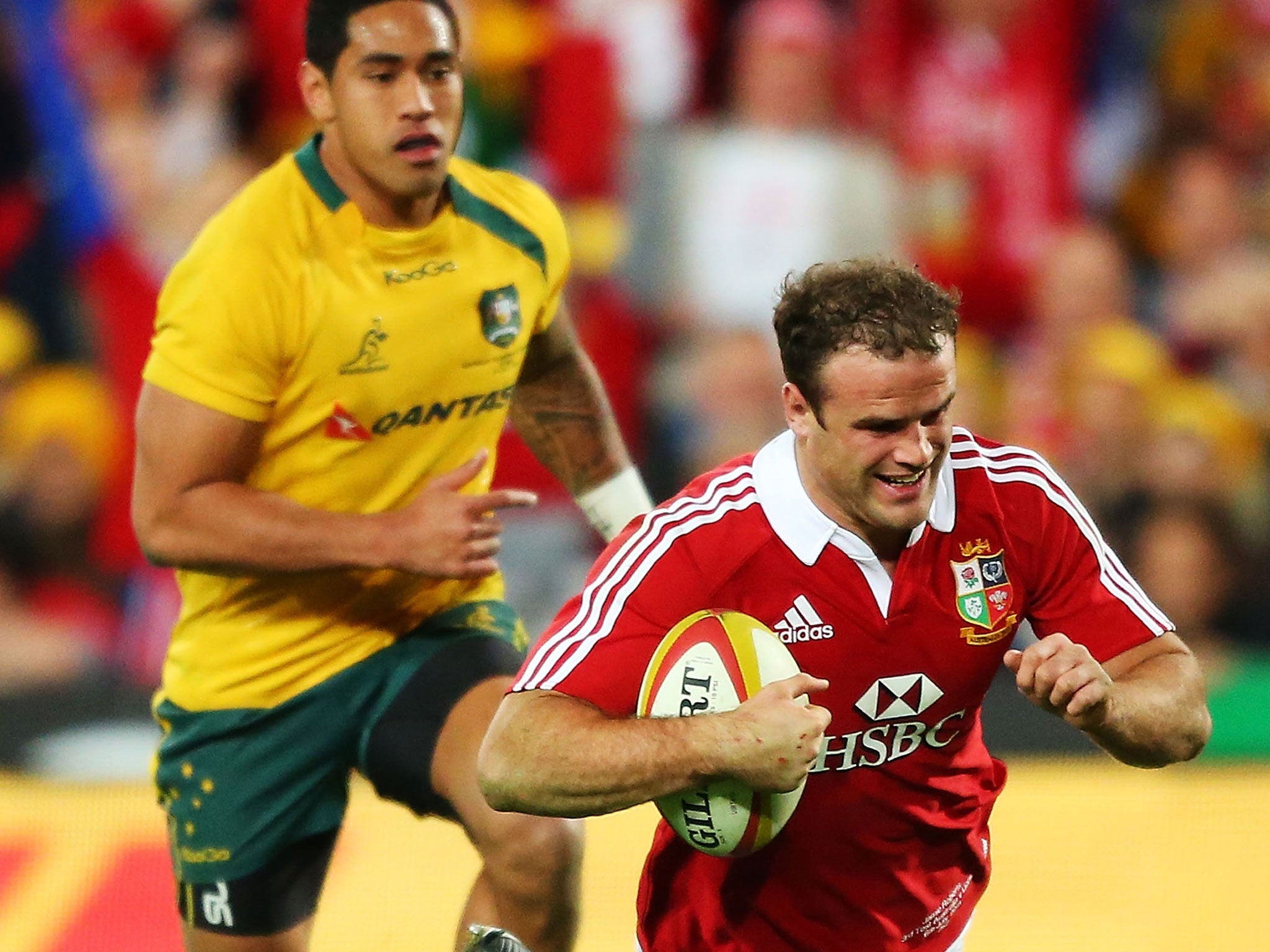 Final flourish: Jamie Roberts dives in to score the fourth Lions try to complete a record-breaking triumph