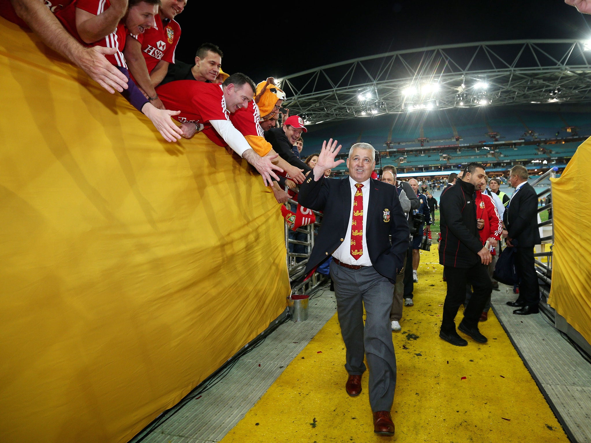 Warren Gatland acknowledges the Lions support