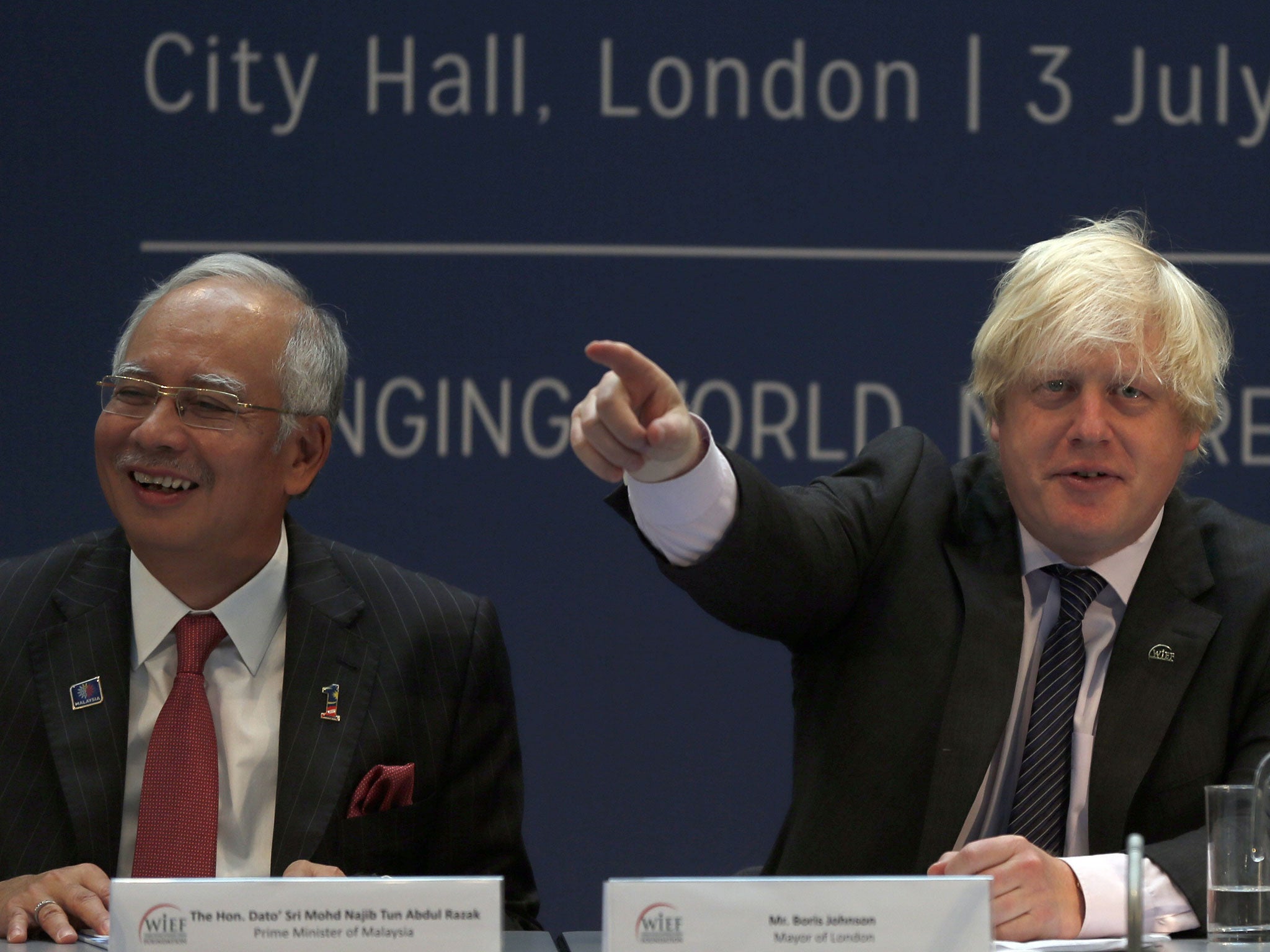 Johnson made the remark as he was speaking alongside the Malaysian prime minister Najib Razak, pictured left