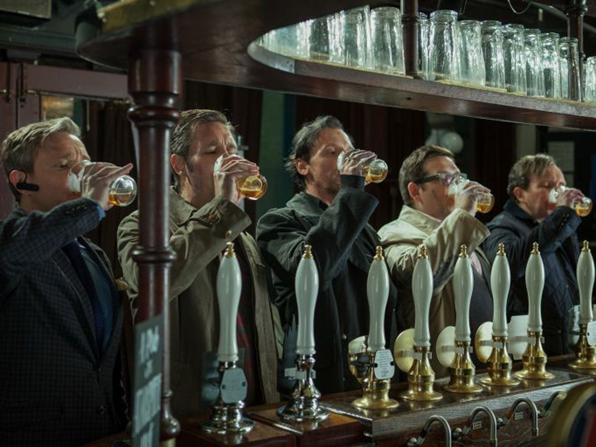 Drinking up: (left to right) Freeman, Considine, Pegg, Frost and Marsan in The World's End