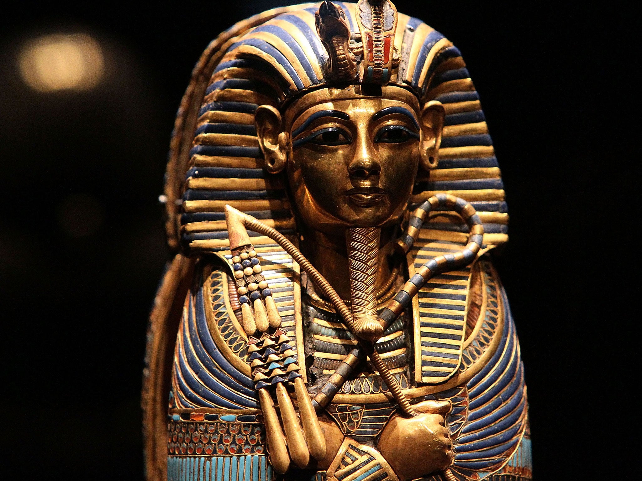 A coffinette for the viscera of Tutankhamun is displayed at the Tutankhamun and the Golden Age of the Pharaohs exhibition at the de Young Museum February 18, 2010 in San Francisco, California.