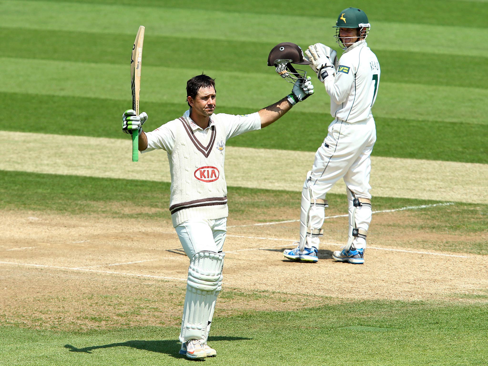 Ricky Ponting celebrates his century