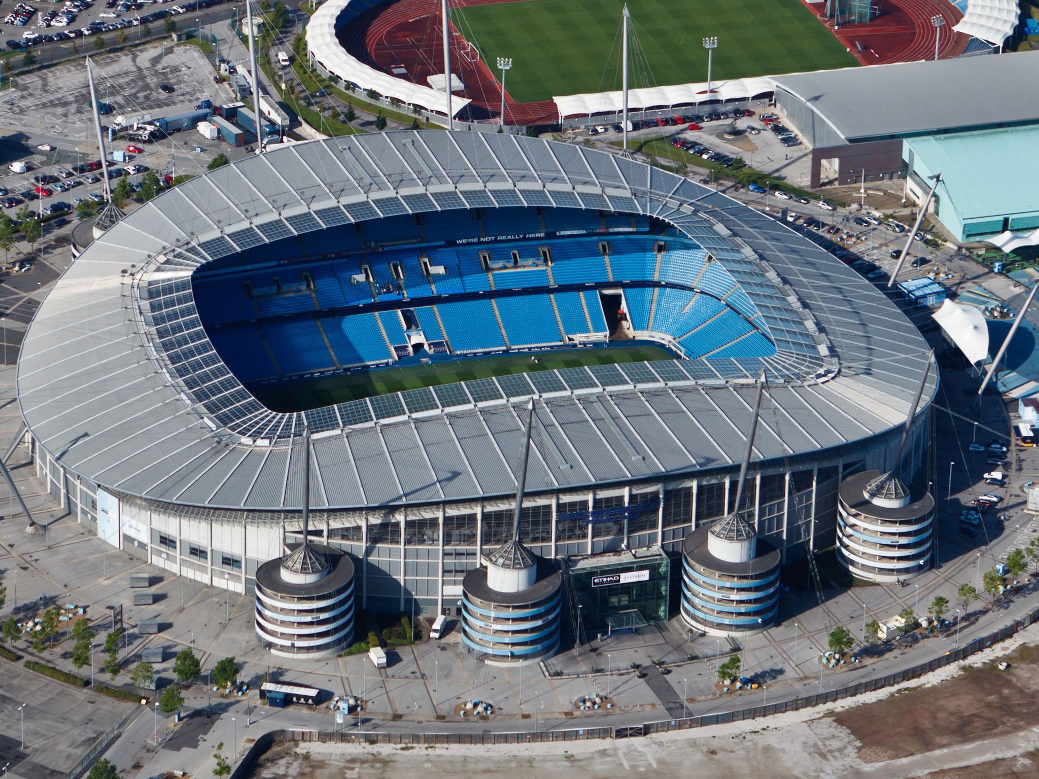 Manchester City's Etihad stadium as it is currently. The stadium is planned to expand to fit 60,000 spectators