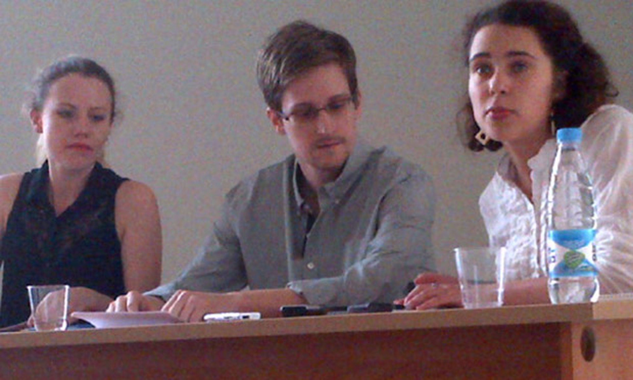 Edward Snowden at a meeting with human rights campaigners at Moscow's Sheremetyevo airport