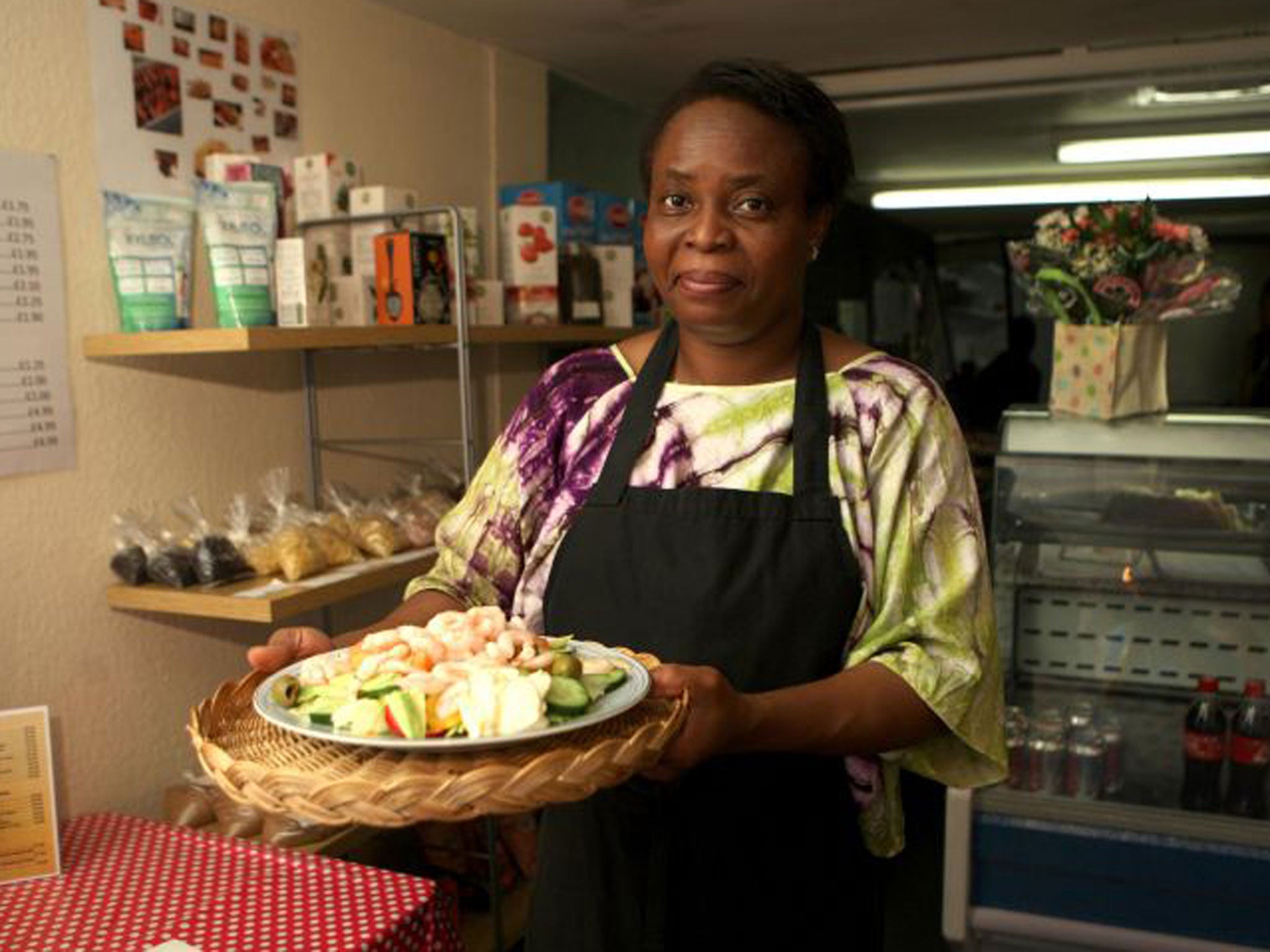 Martha-Renée Kolleh, runs her Yeanon Cafe in the market square in the old West Yorkshire mill town of Ossett